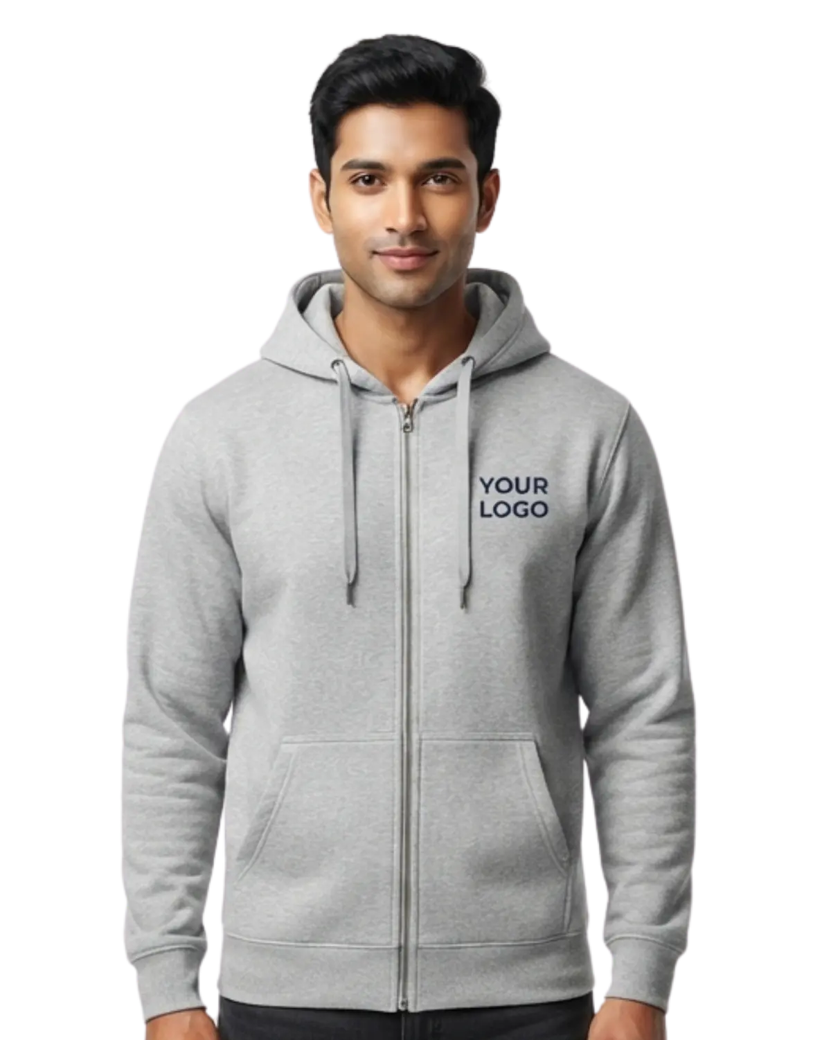 light grey zipper hoodie for men front