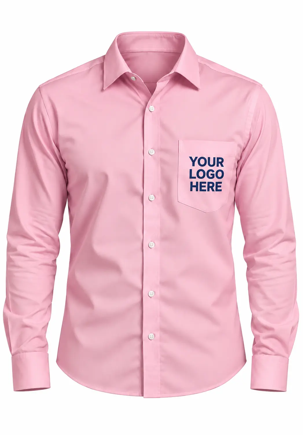 Light pink formal embroidered shirt for men featuring full sleeves and customized chest pocket branding.