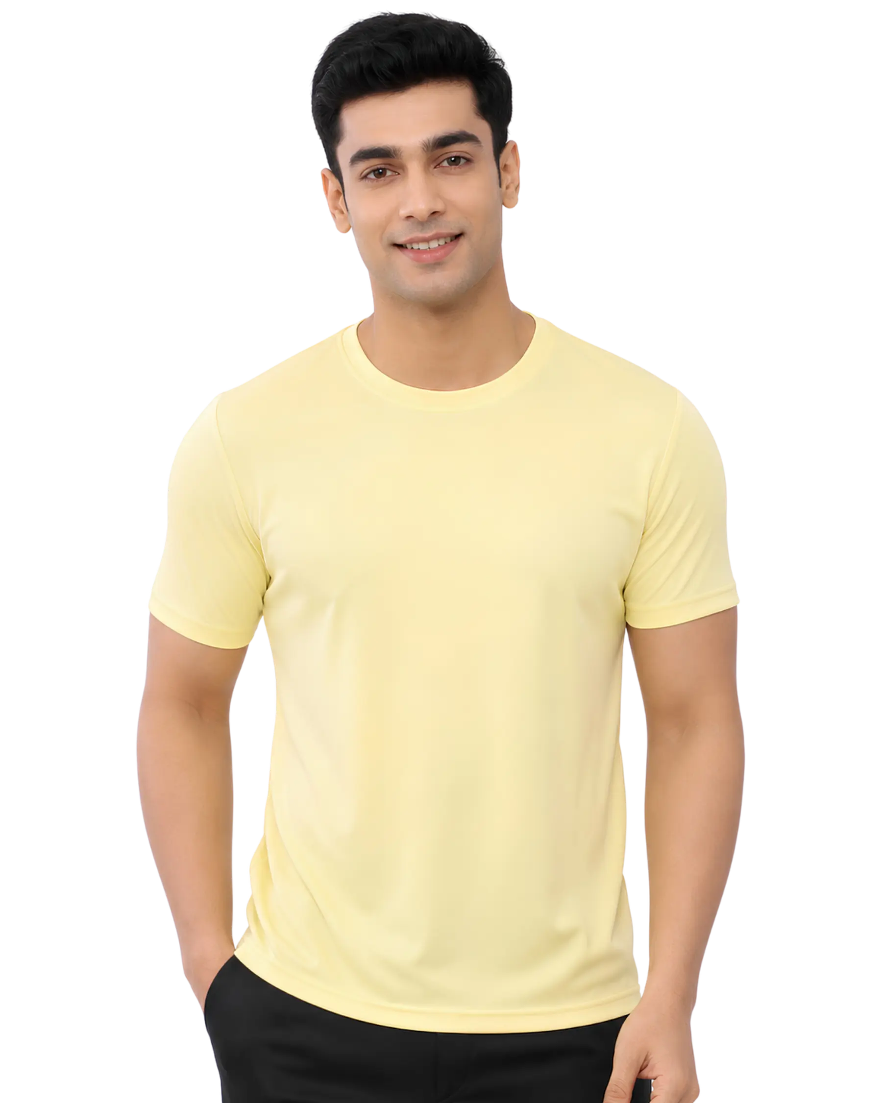 Light yellow polyester t shirt for men