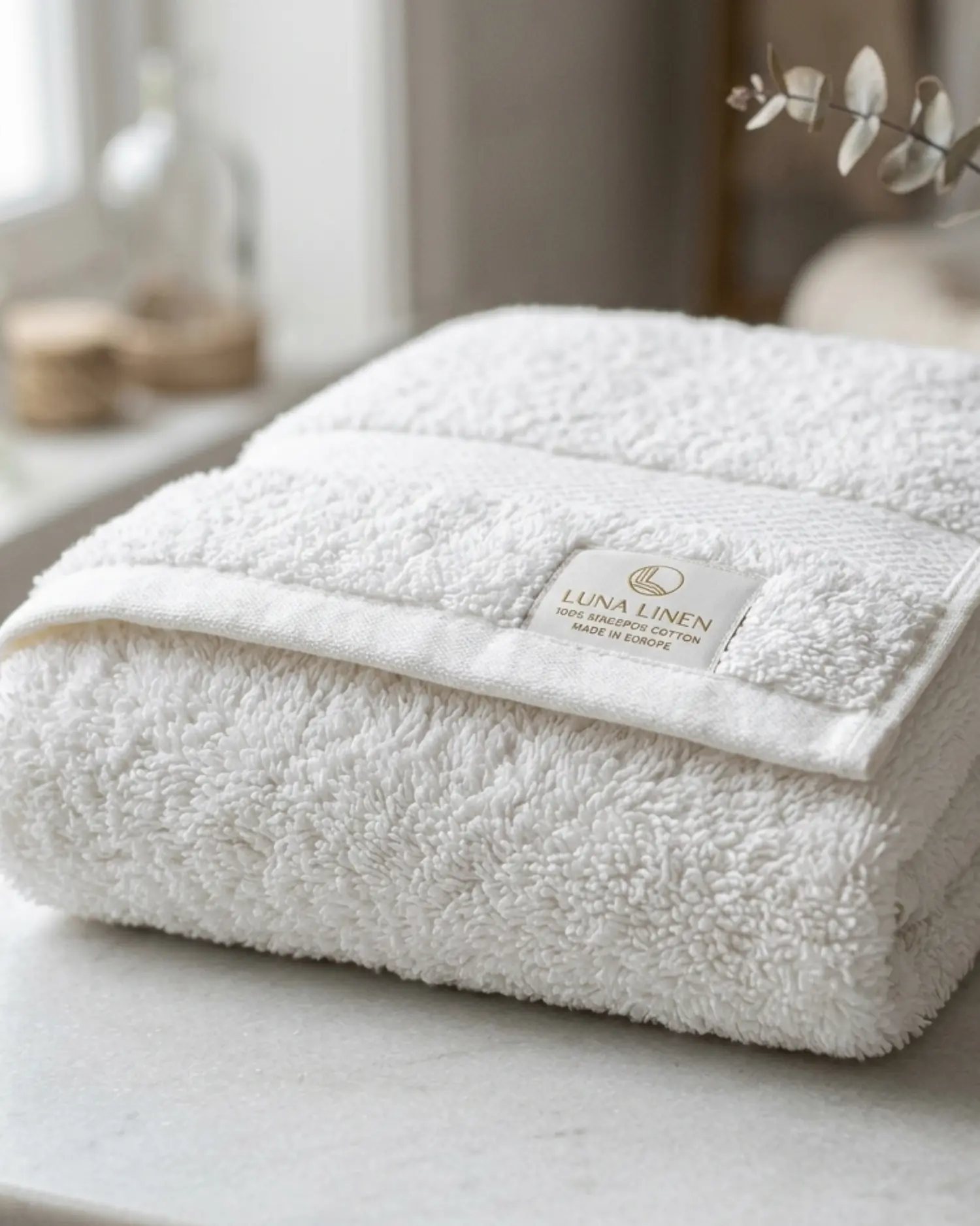 Luxury white bath towel with soft pure cotton texture