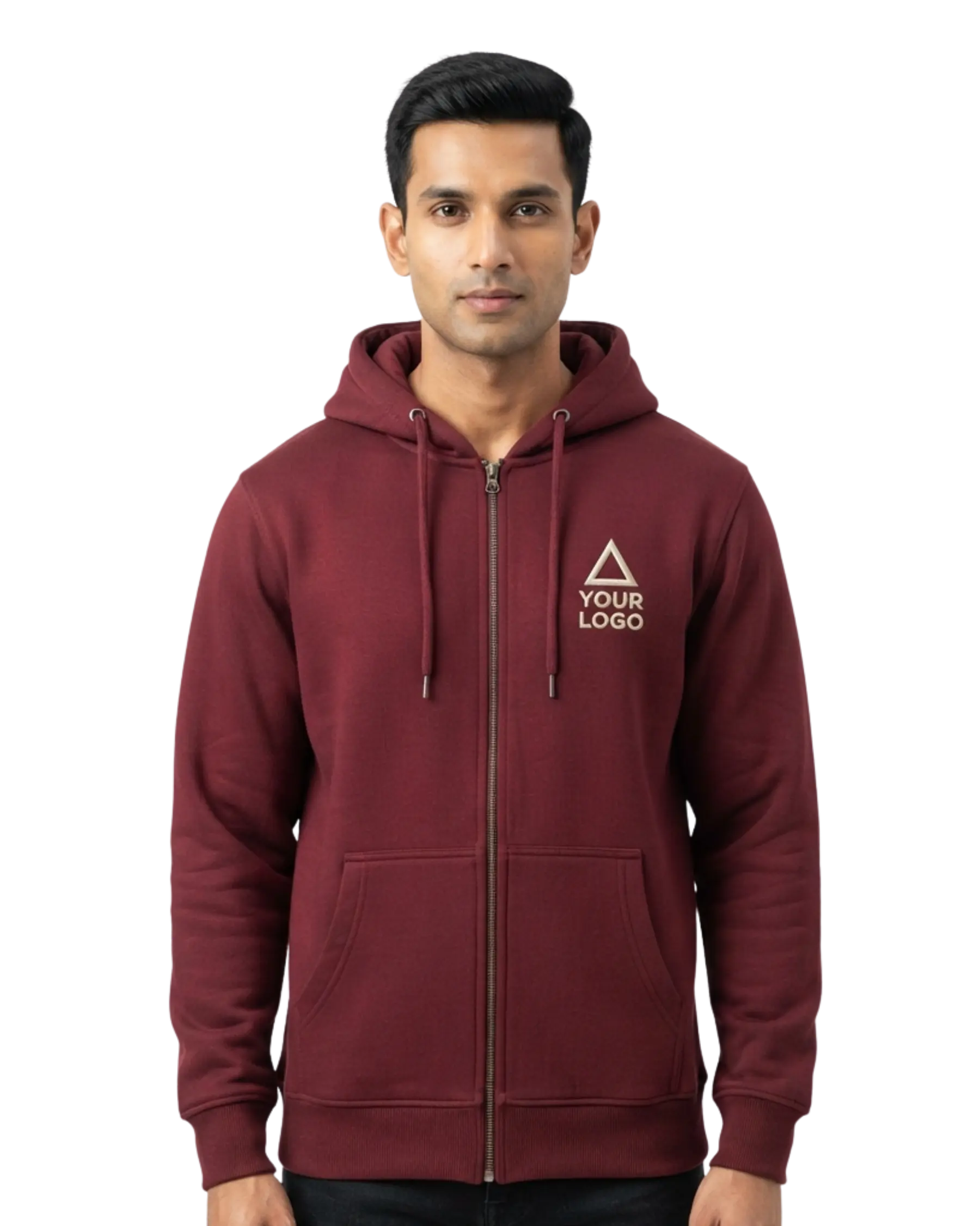 maroon custom zipper hoodie for men front