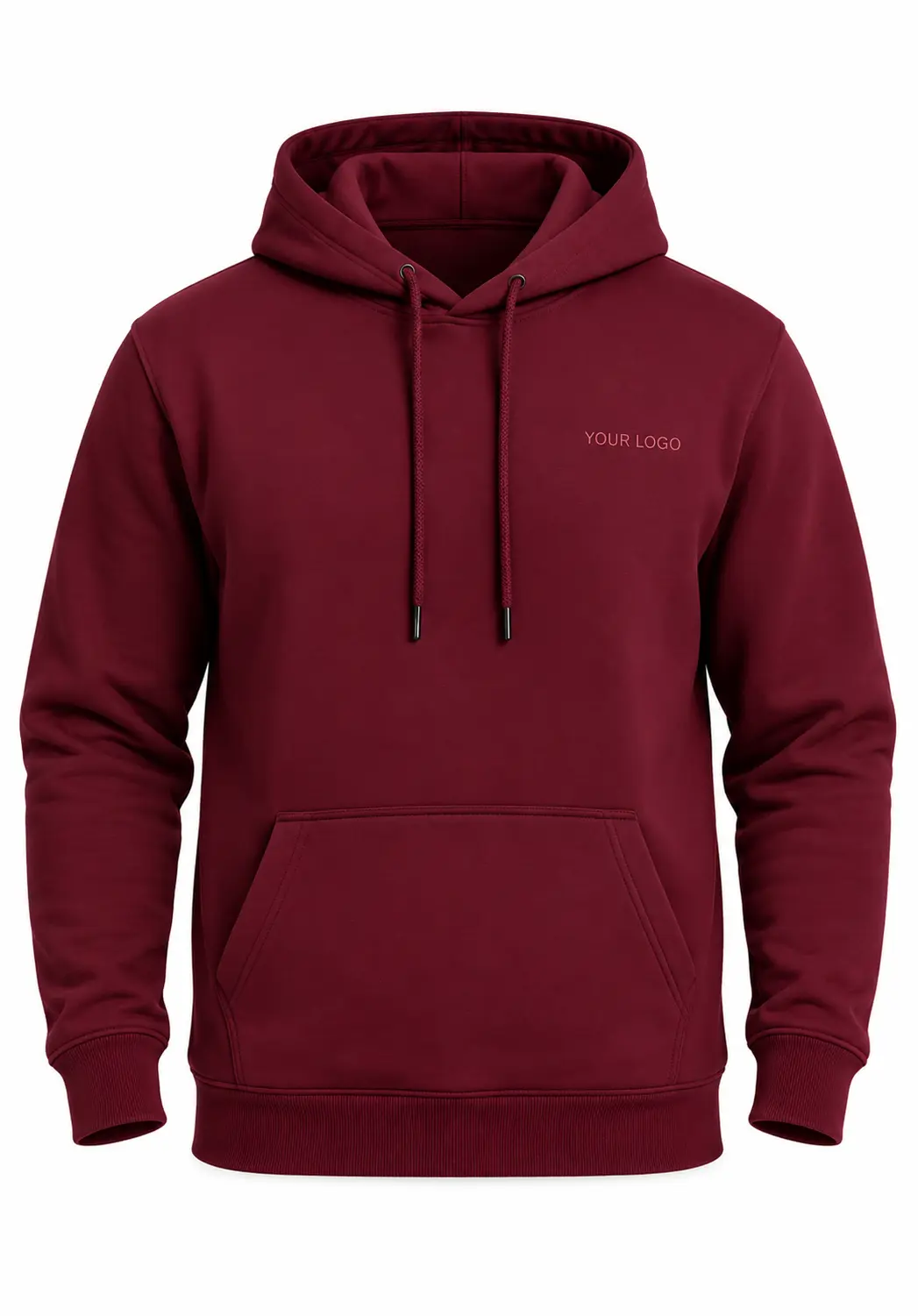 Maroon embroidered hoodie for men with personalised logo on front view for gifting