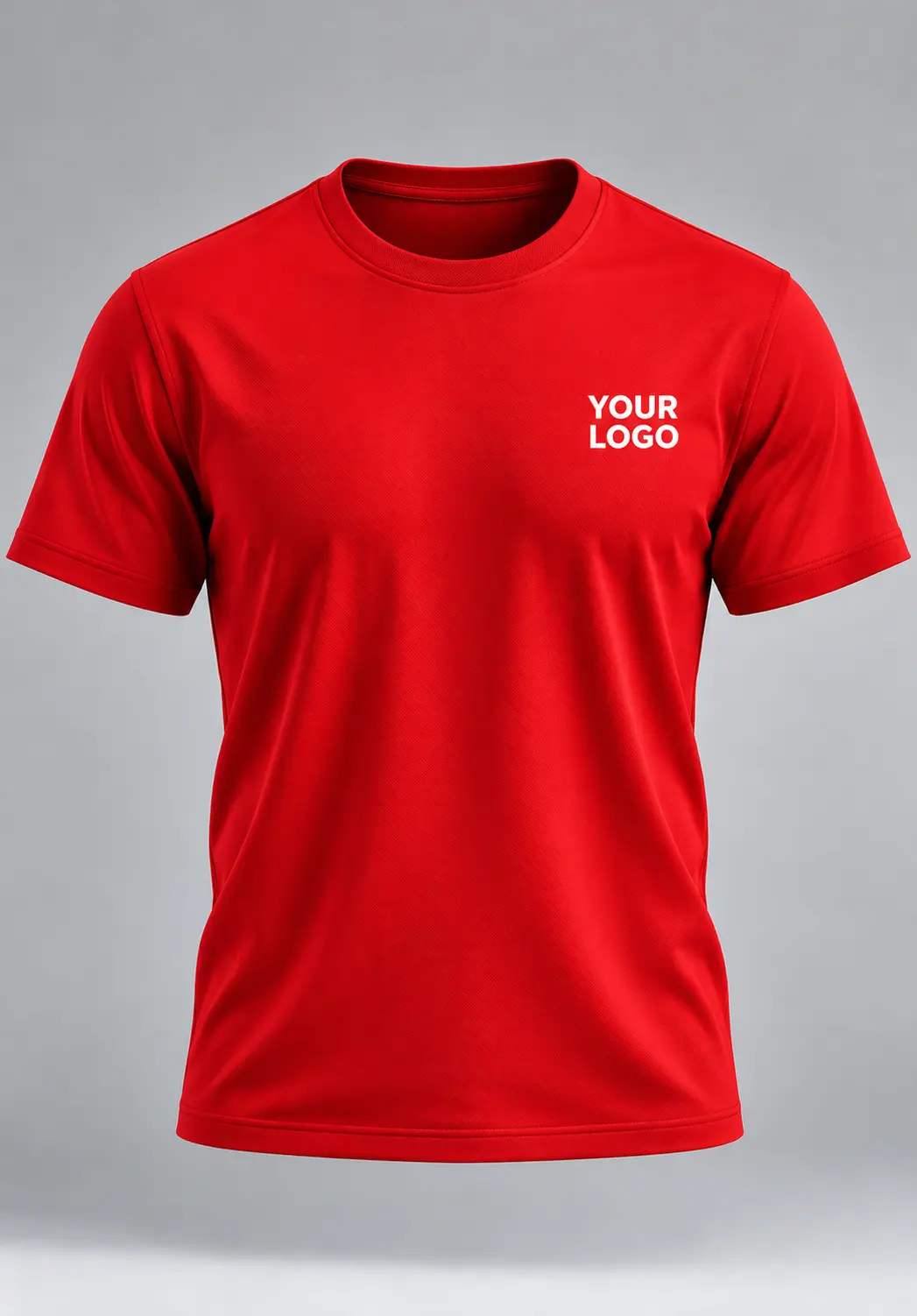 Red polyester t shirt for men with round neck in bulk