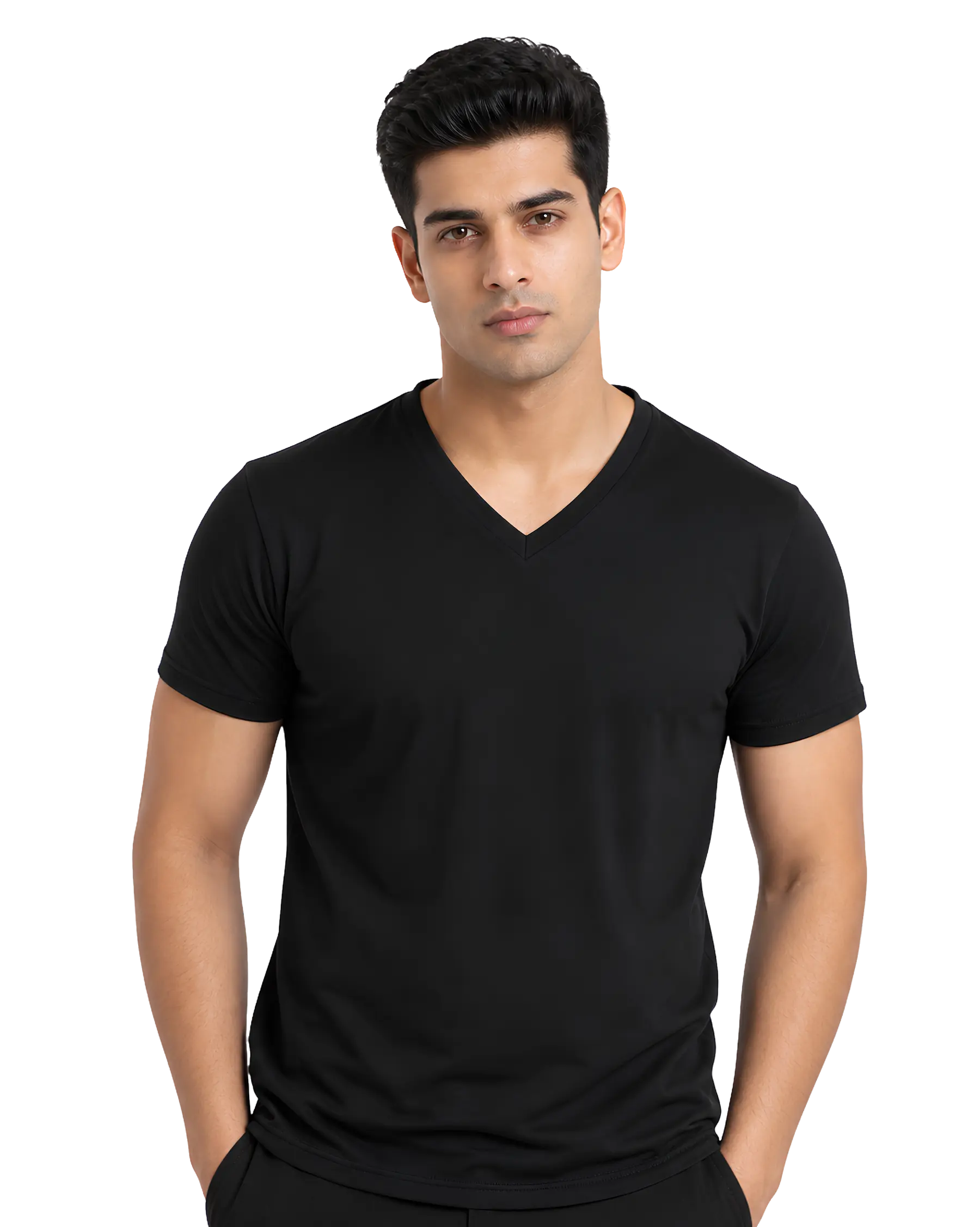 Men's V Neck T Shirt in Black for Custom Business Branding