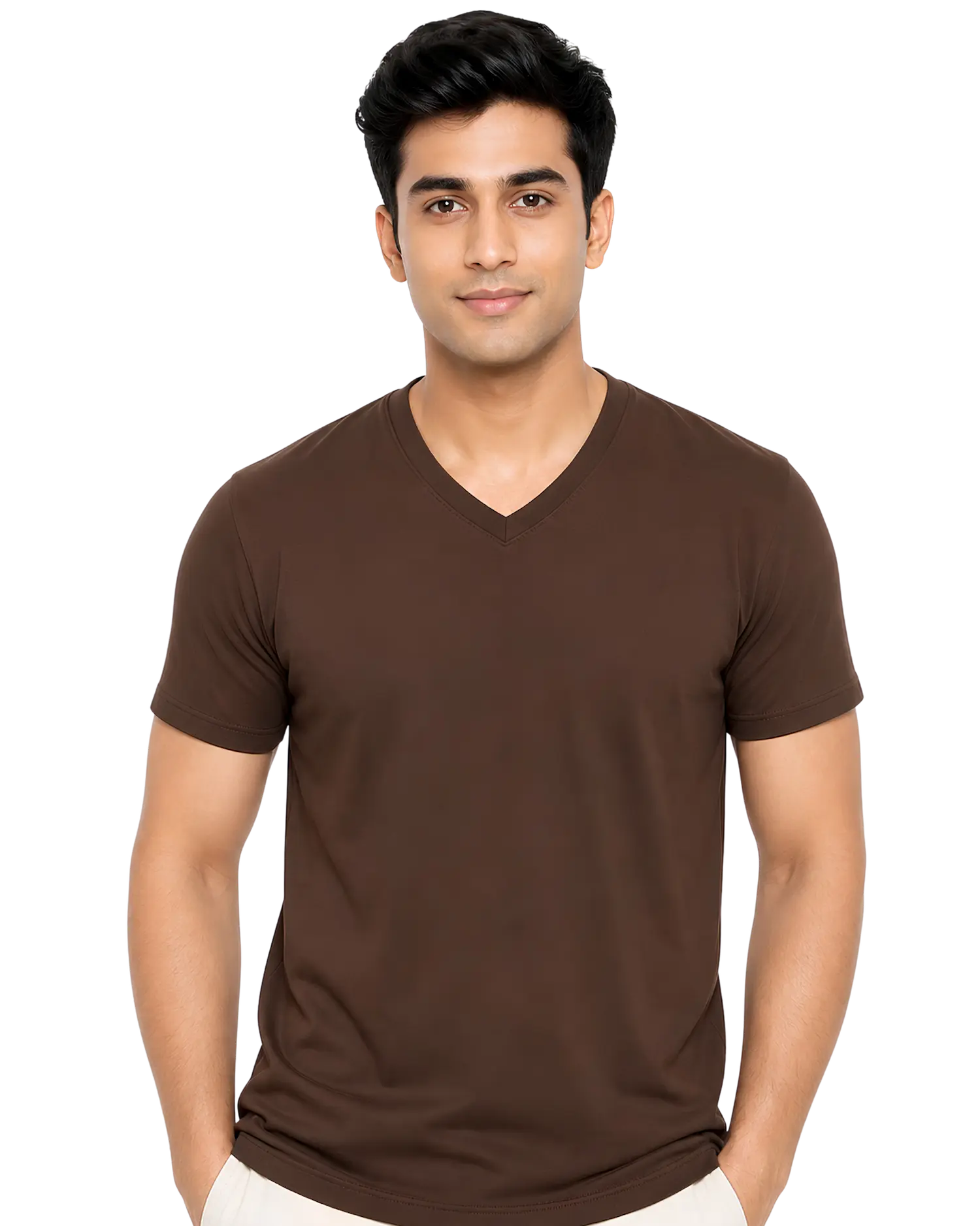 Men's V Neck T Shirt in Chocolate Brown for Company Team Wear