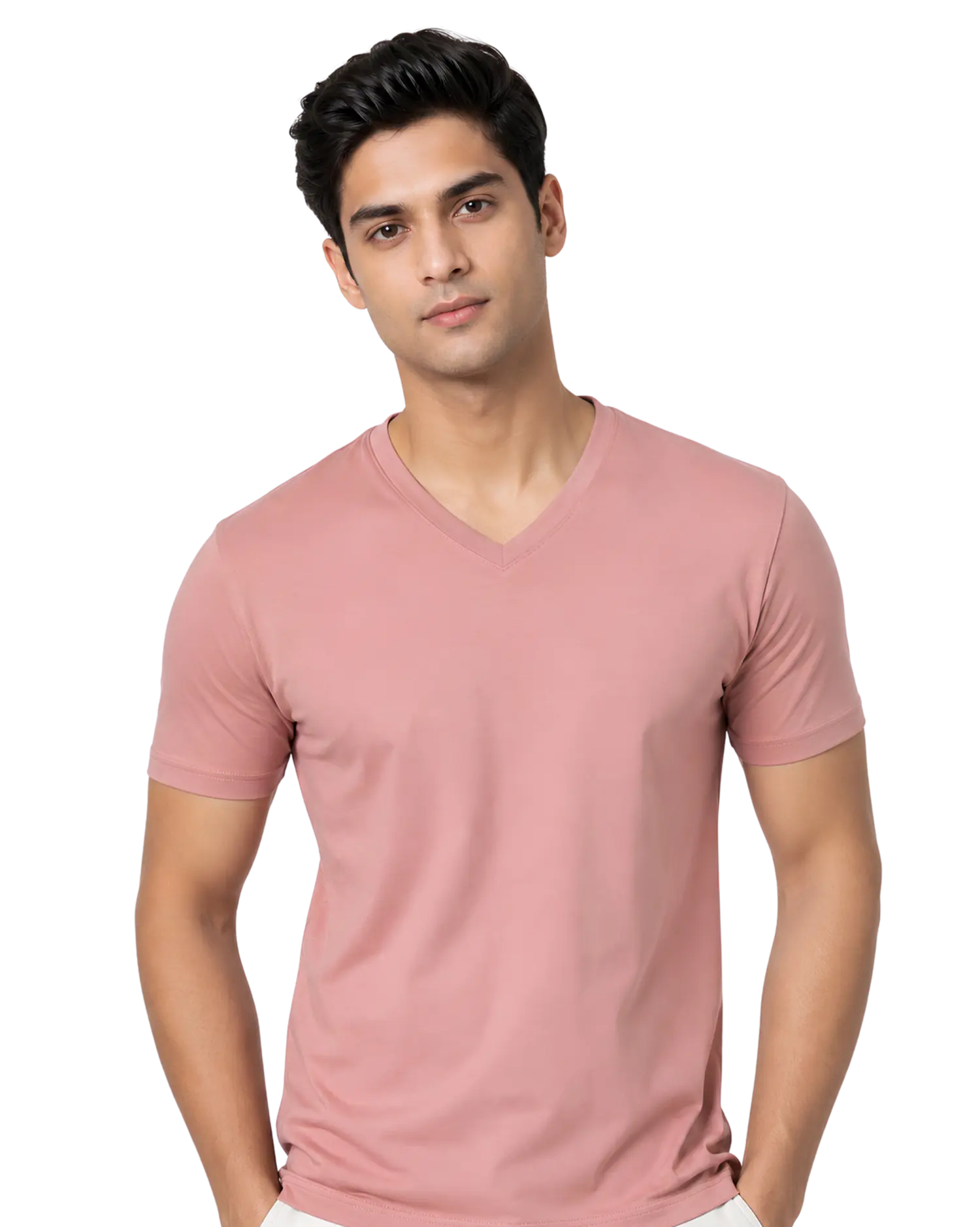 Men's V Neck T Shirt in Dusty Pink for Custom Team Apparel