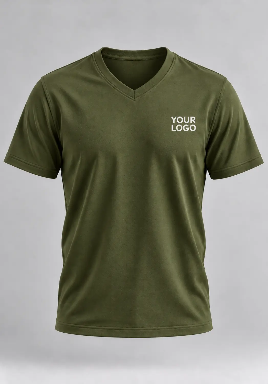 Men's V Neck T Shirt in Olive Green for Custom Business Branding in bulk