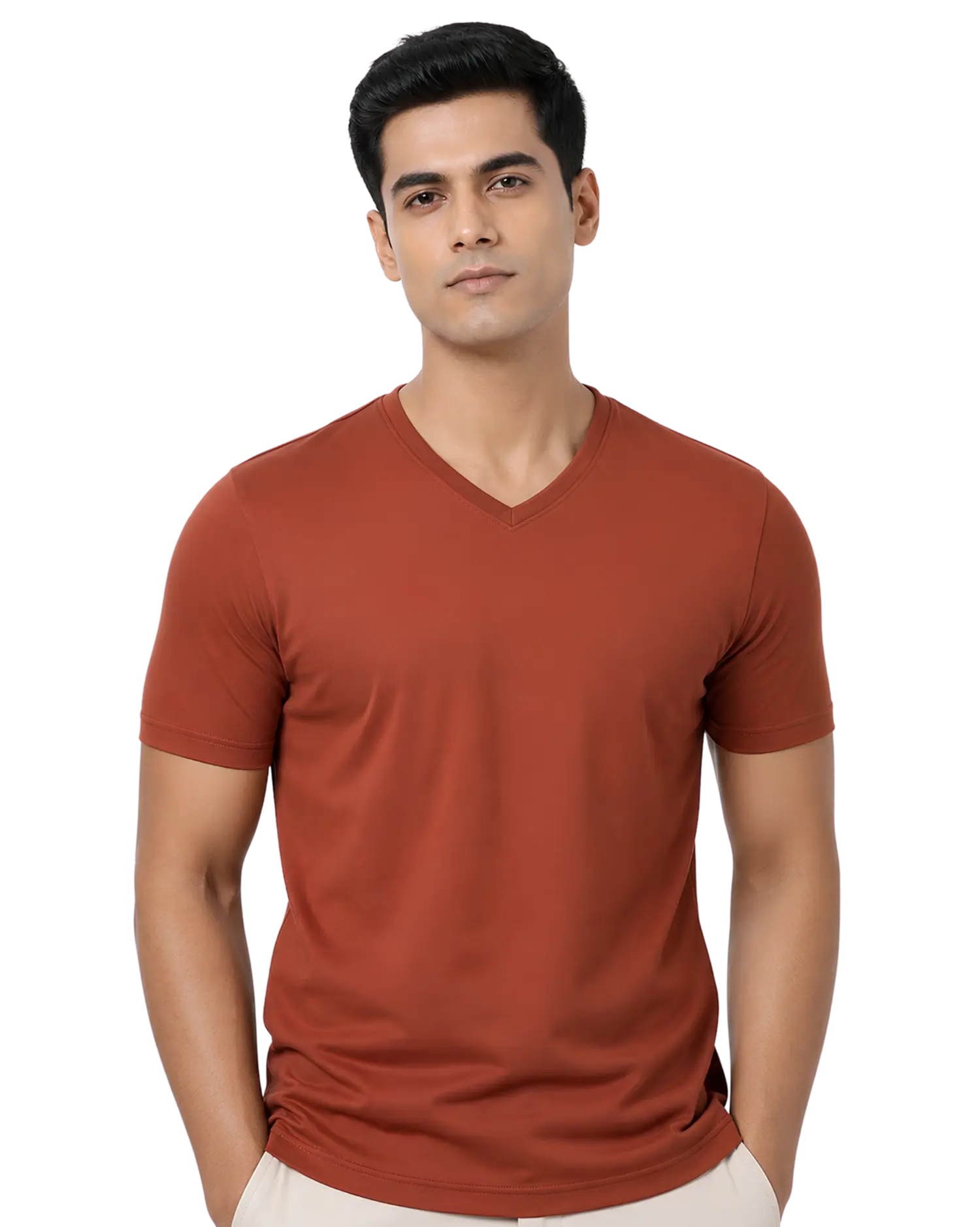 Men's V Neck T Shirt in Terracotta for Custom Corporate Apparel