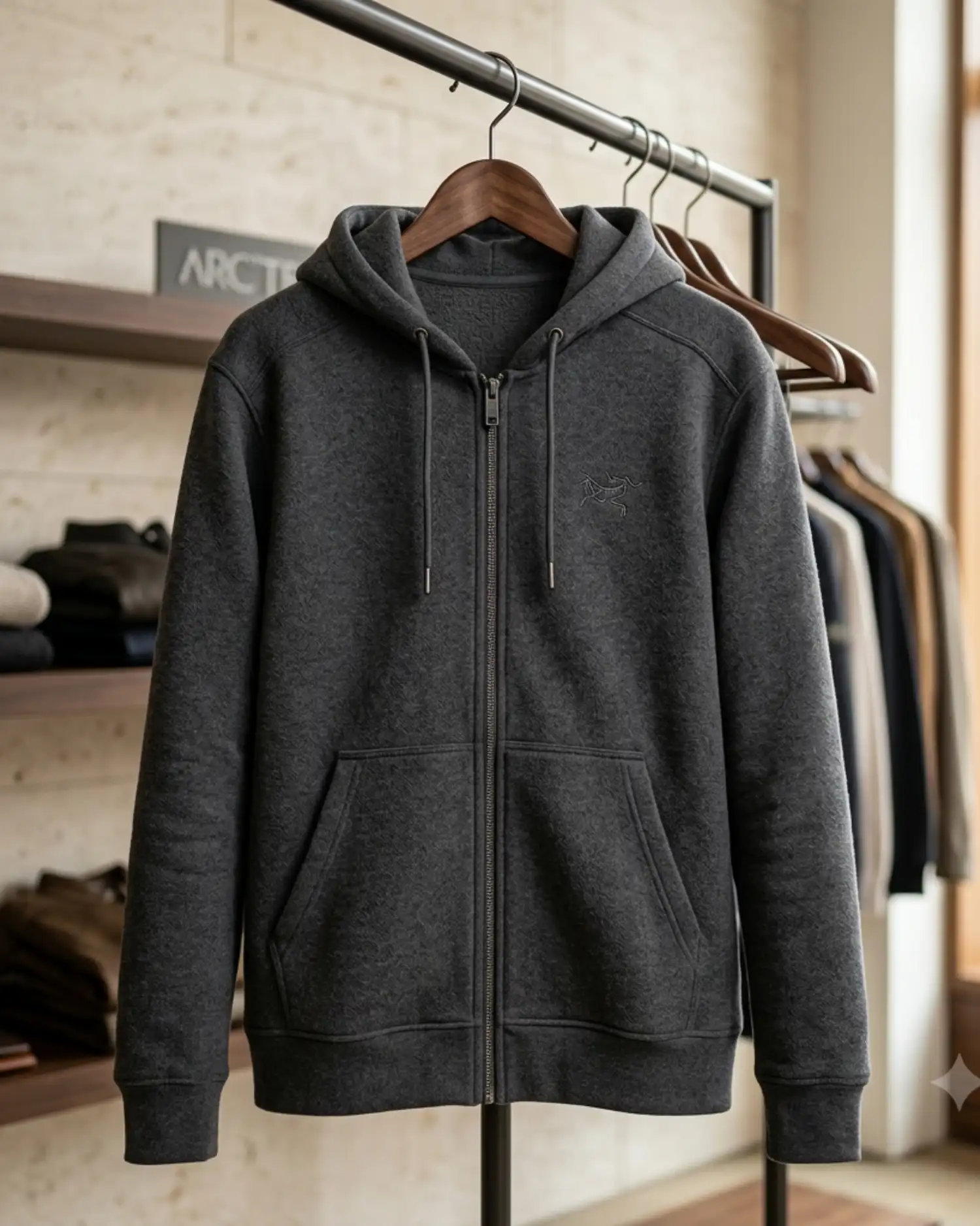 Mens zip up hoodie in charcoal grey with custom printed logo