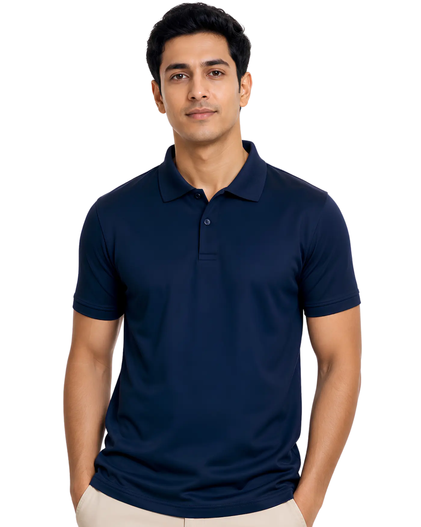 Navy blue cotton polo collar t shirt for men
