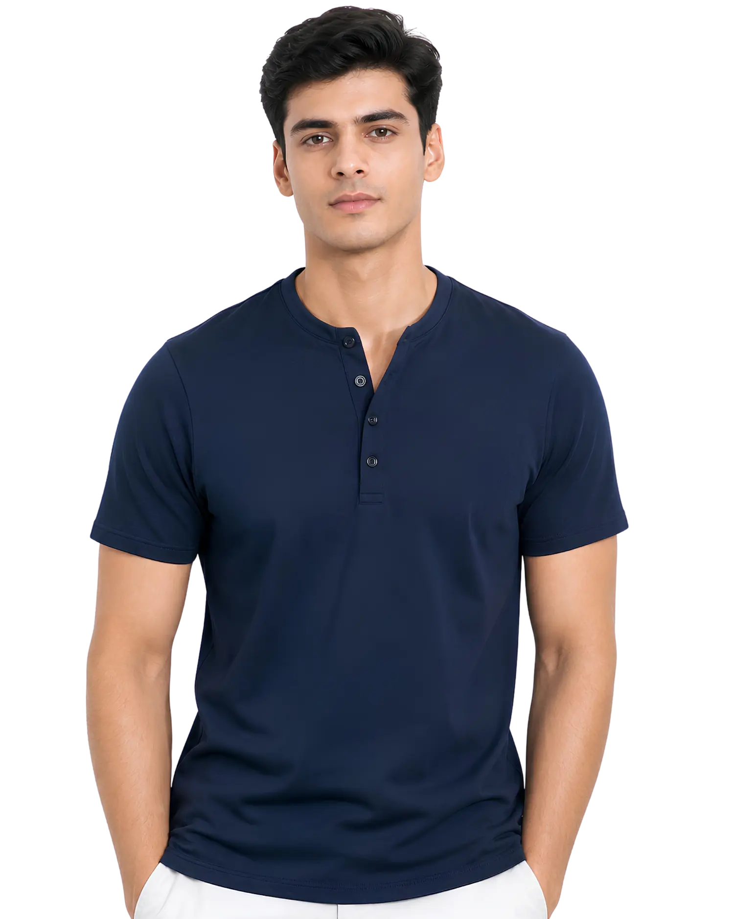 Navy blue henley t shirt half sleeve for men