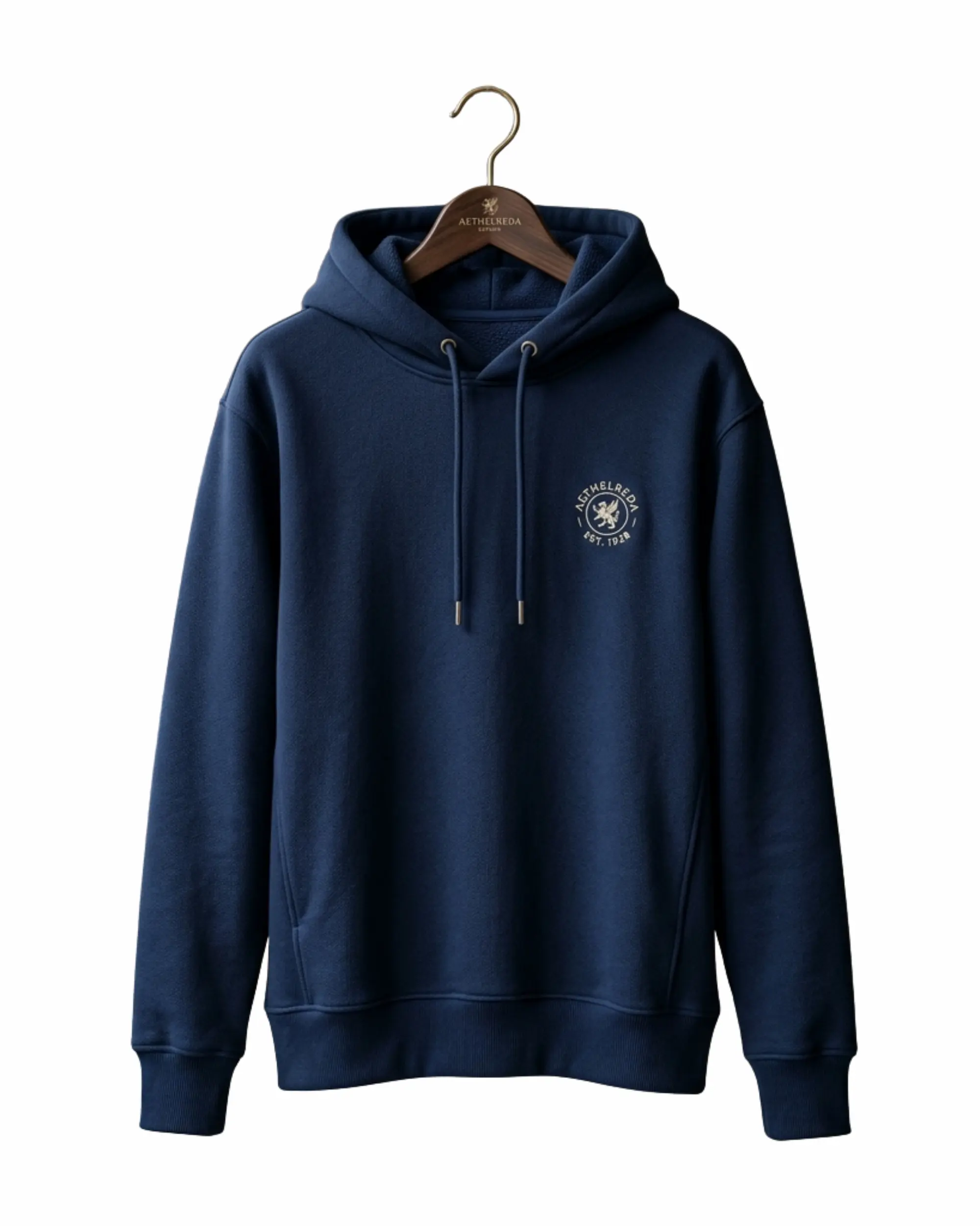 Navy blue personalised fleece hoodie with custom chest logo