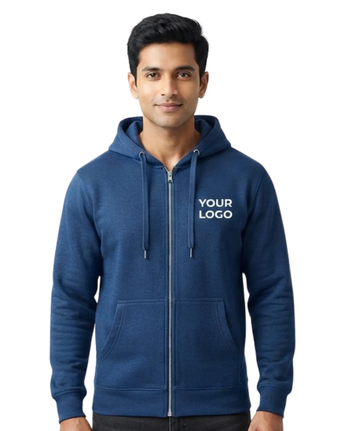 navy blue zipper hoodie for men front