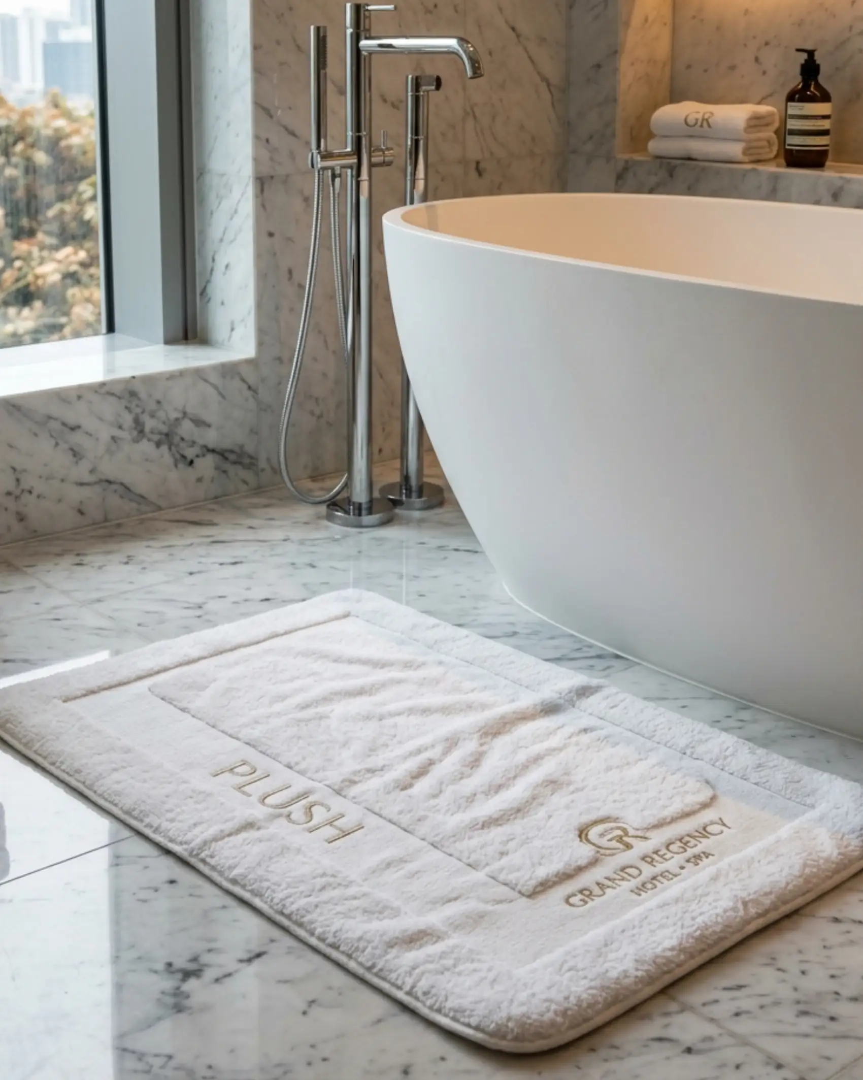 Large White Bath Mats for Bathroom | Non Slip Cotton Floor Mat - Detail view