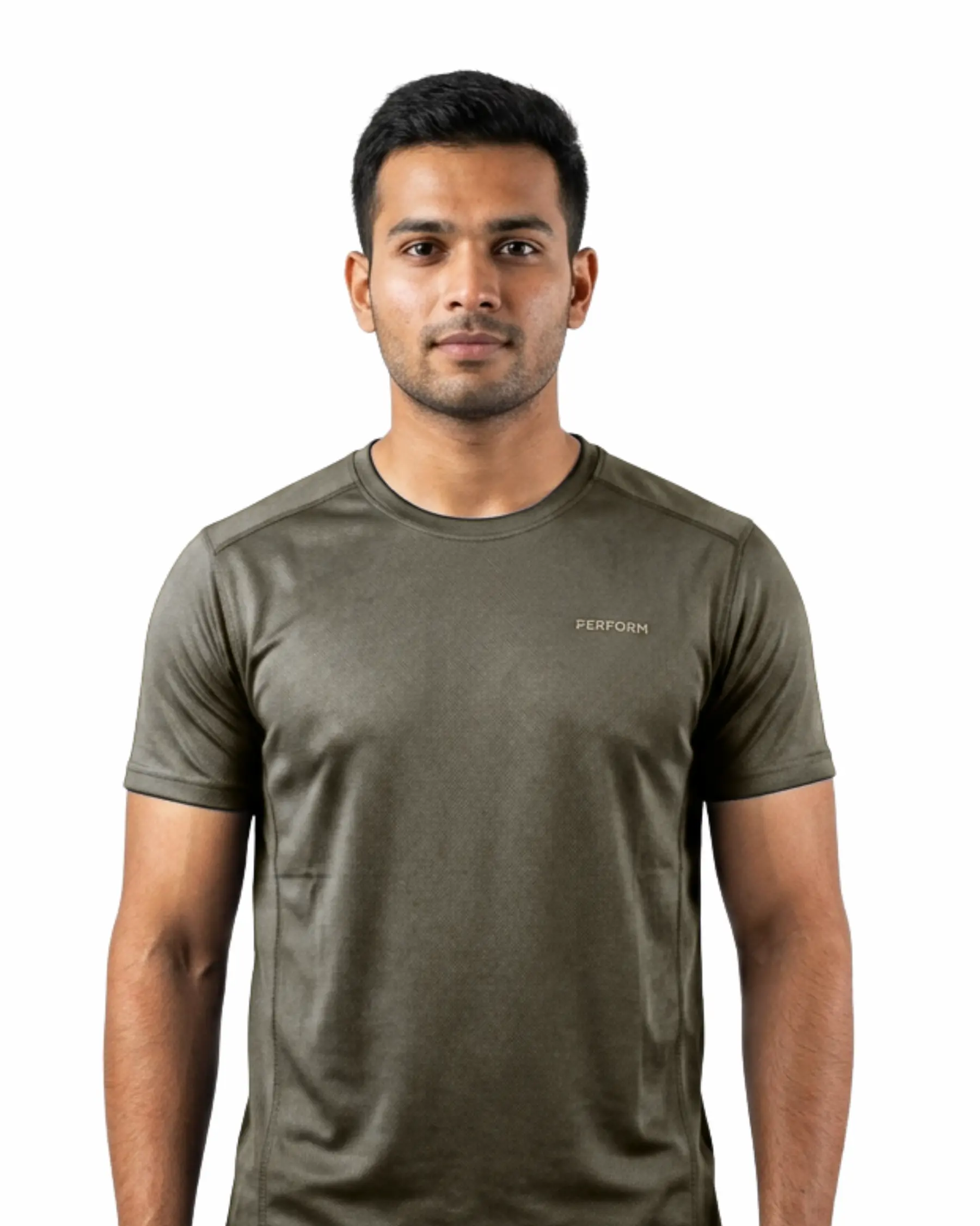 Olive Green Round Neck Polyester T Shirt for Men with Custom Printing, Team Uniform and Promotional Branding