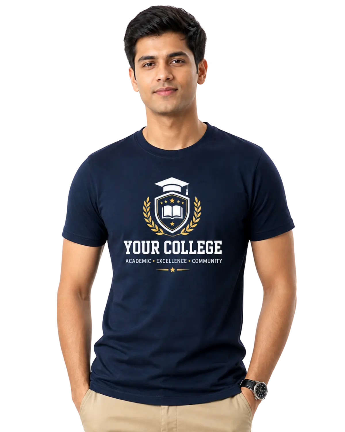 Maroon custom college t shirt with college logo design