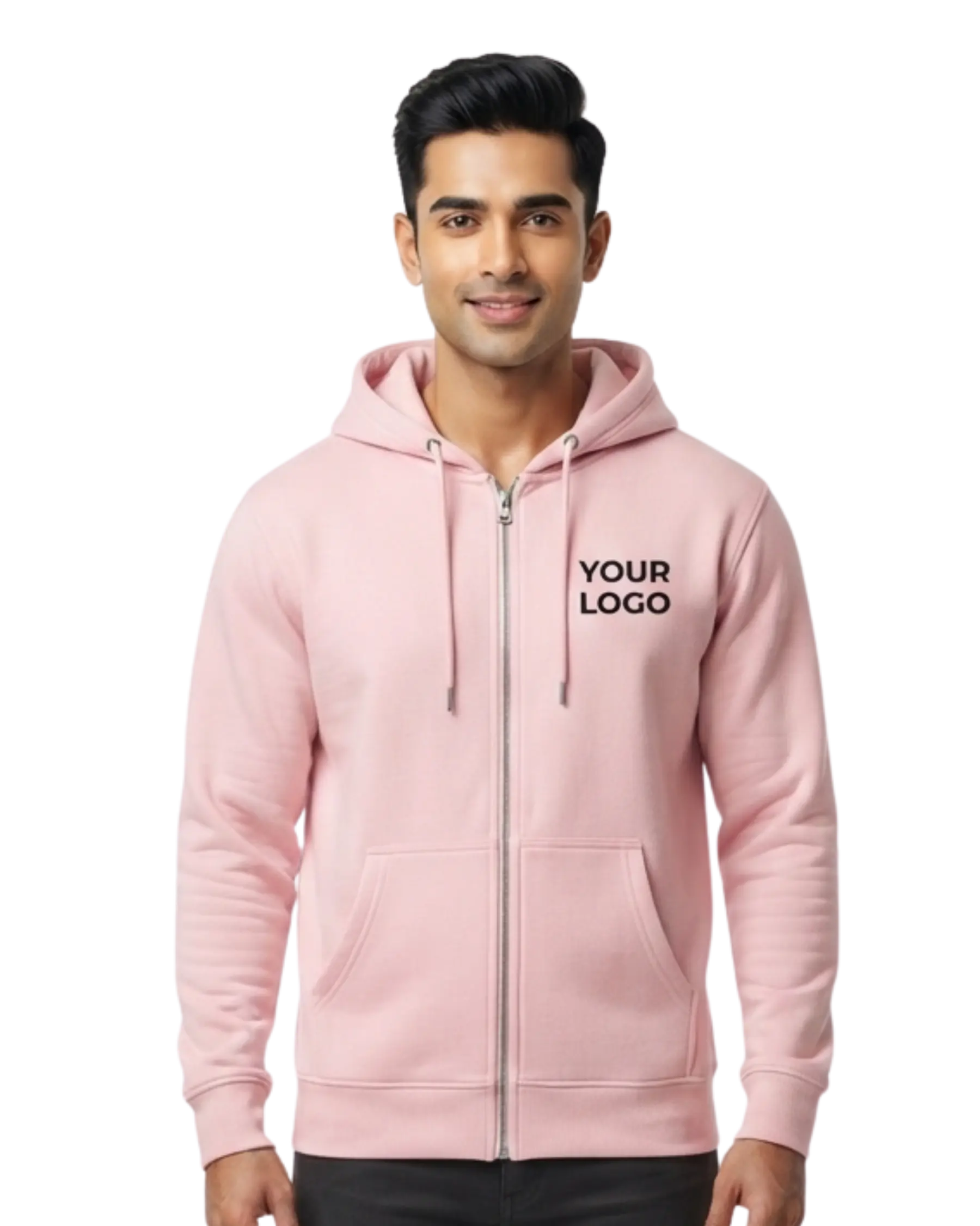 pink zipper hoodie for men front