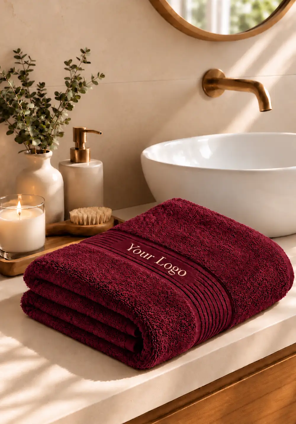 Premium bath towel with custom logo branding for hotels and homes