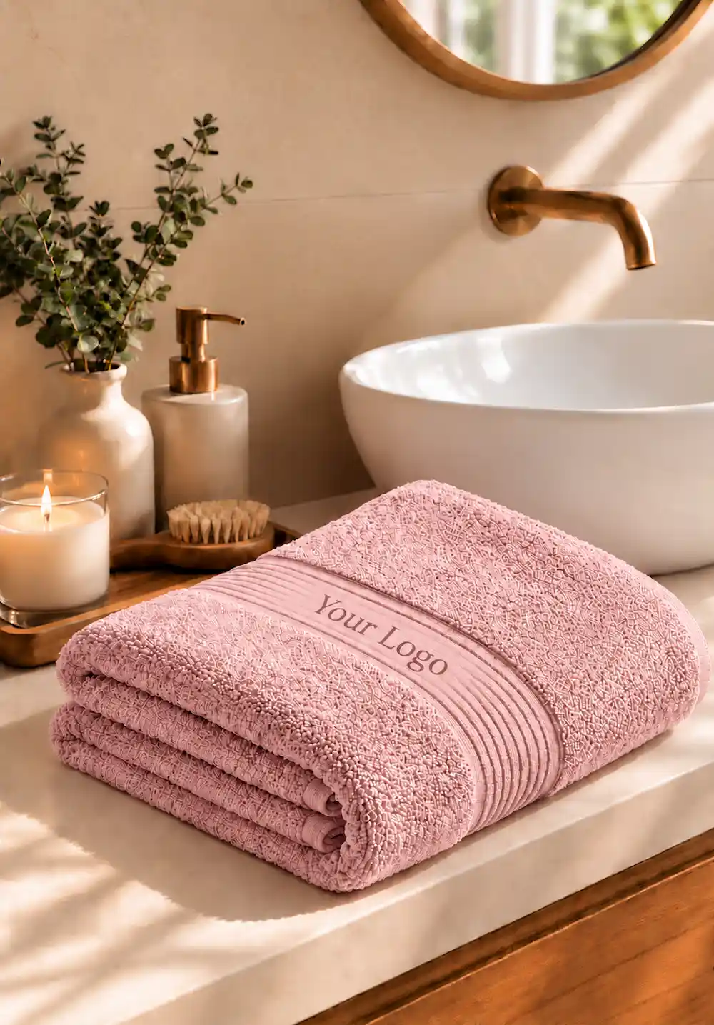 Premium bath towel in charcoal grey with custom logo for hotels and homes