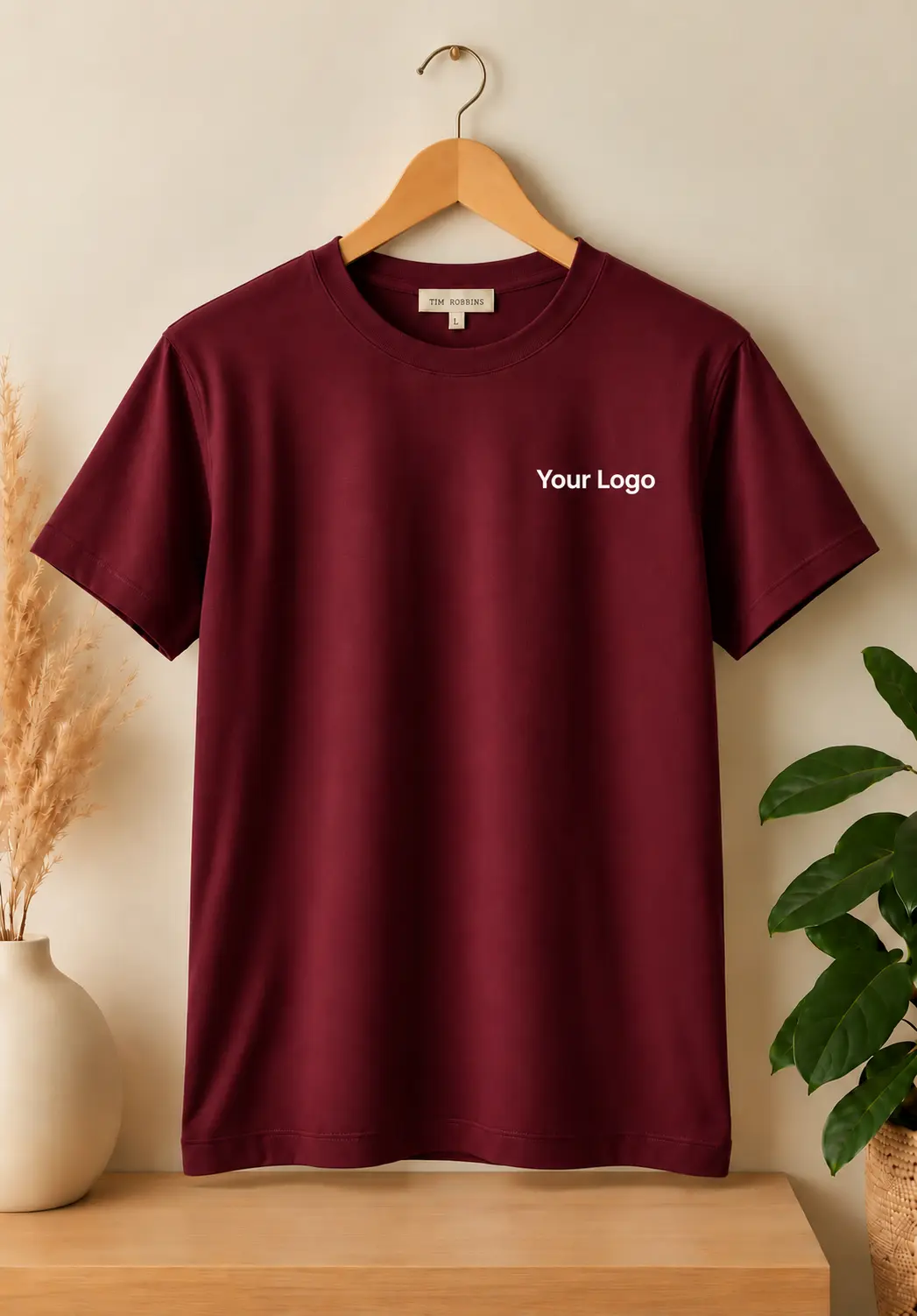 Premium burgundy round neck t shirt for men