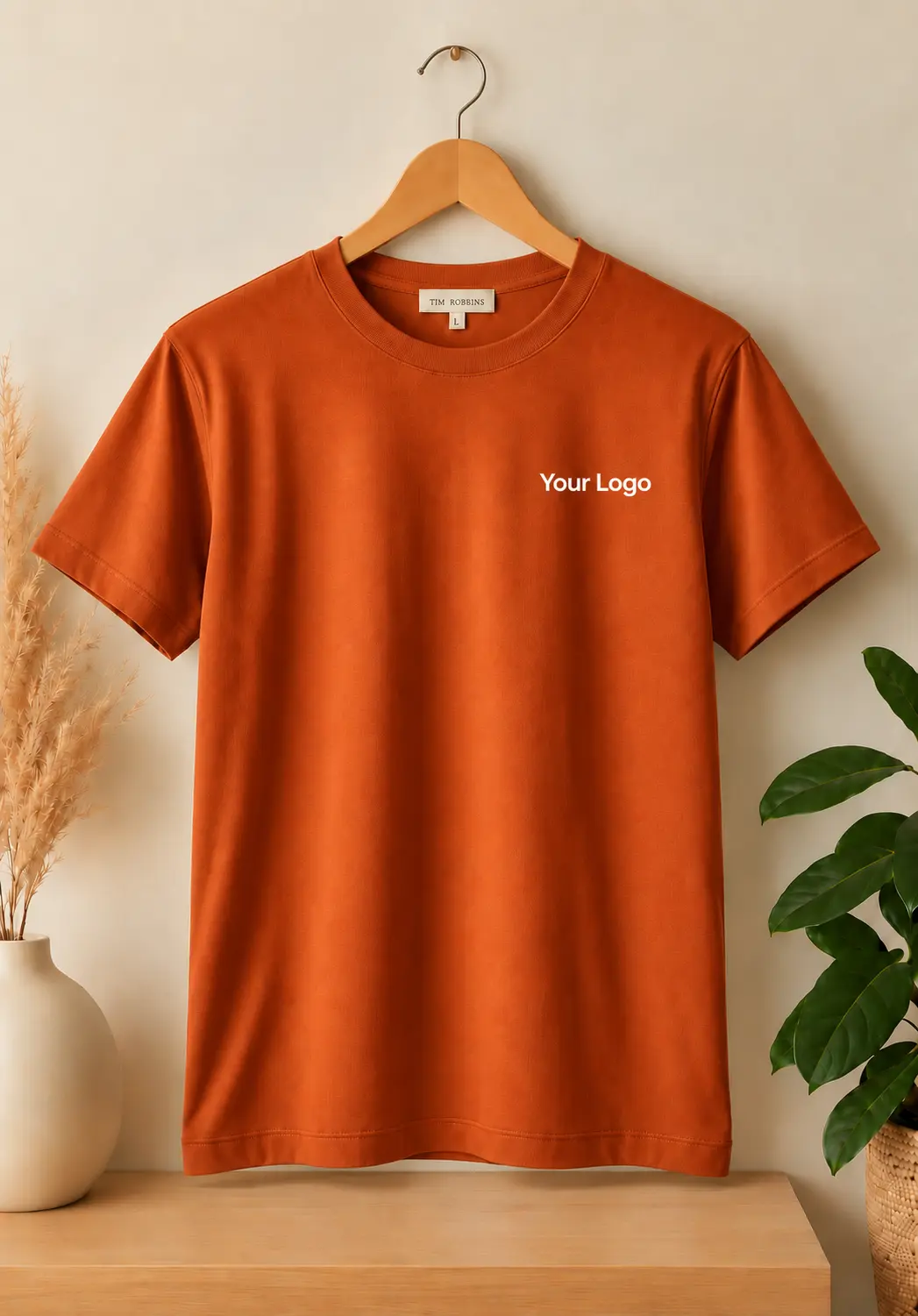 Premium burnt orange round neck t shirt for men