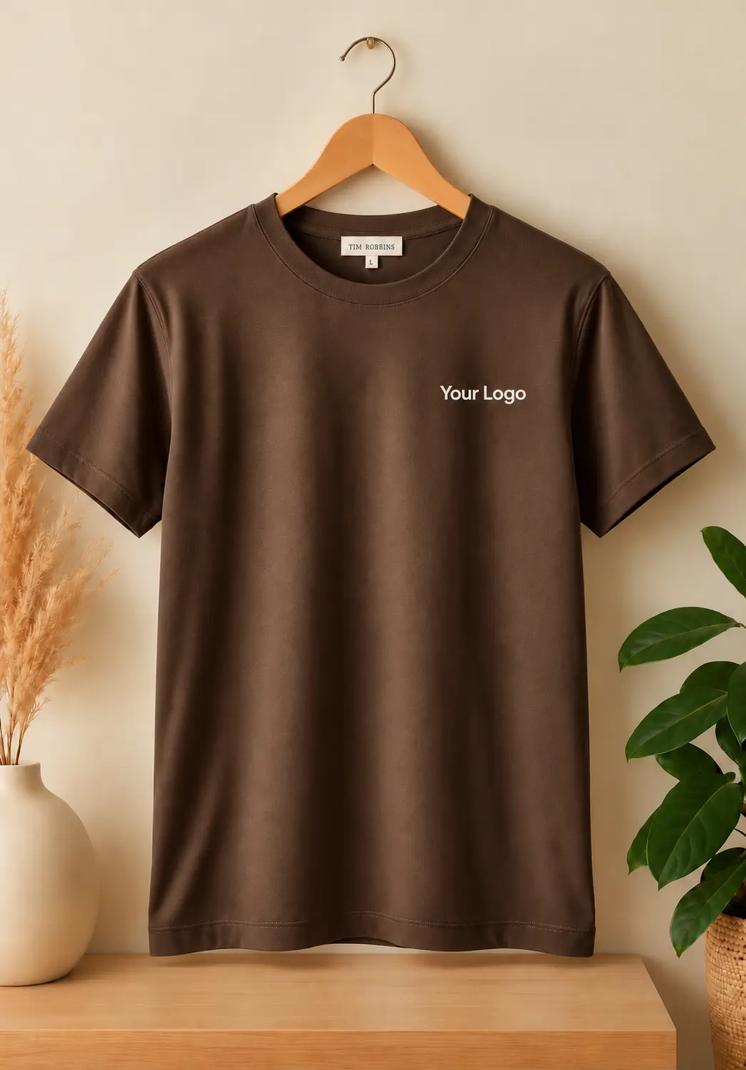 Premium chocolate brown round neck t shirt for men