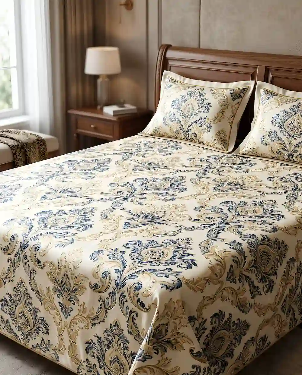 Premium customized double bed sheet with elegant printed pattern for homes, hotels and hospitality use.