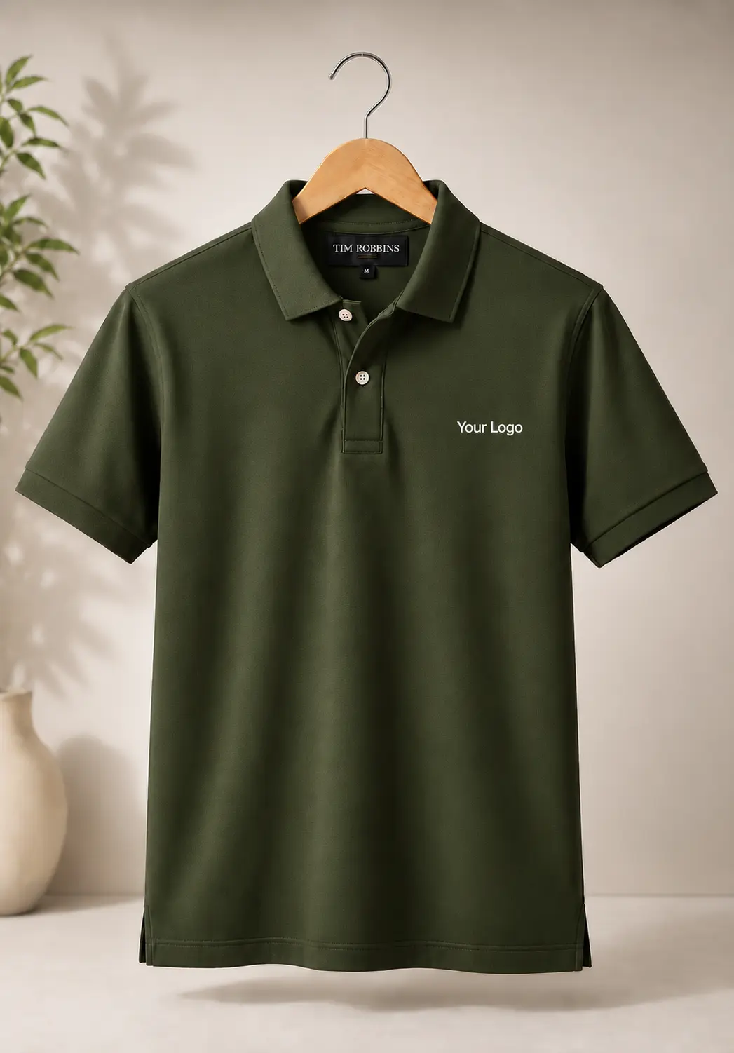 Premium olive green polo t shirt for men with customized branding