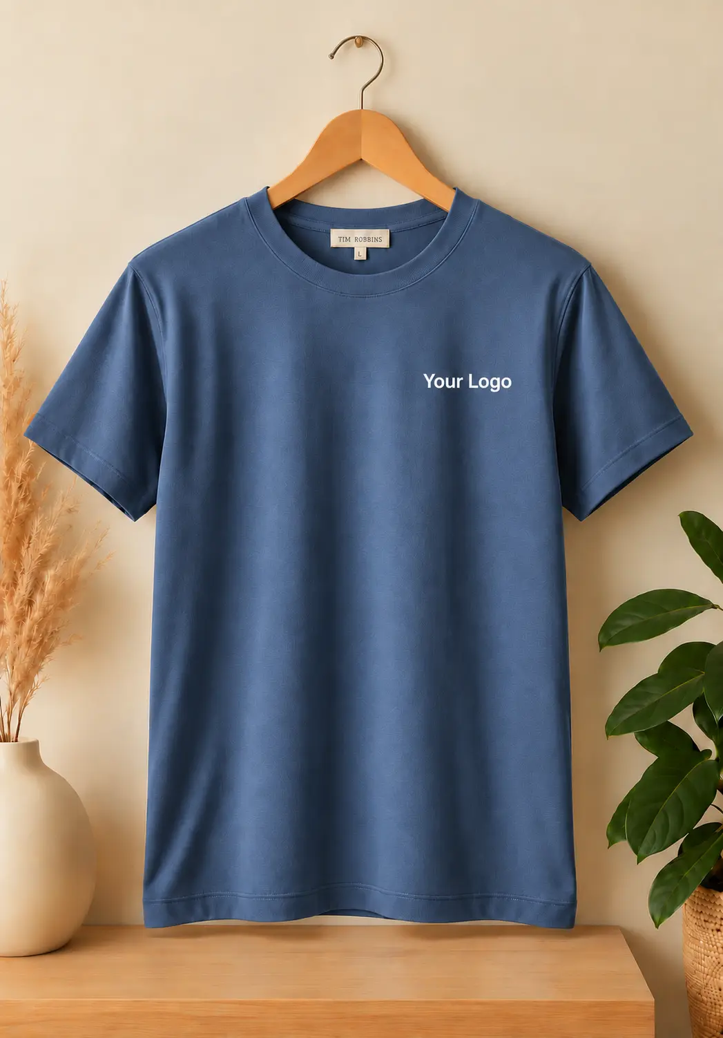Premium slate blue round neck t shirt for men