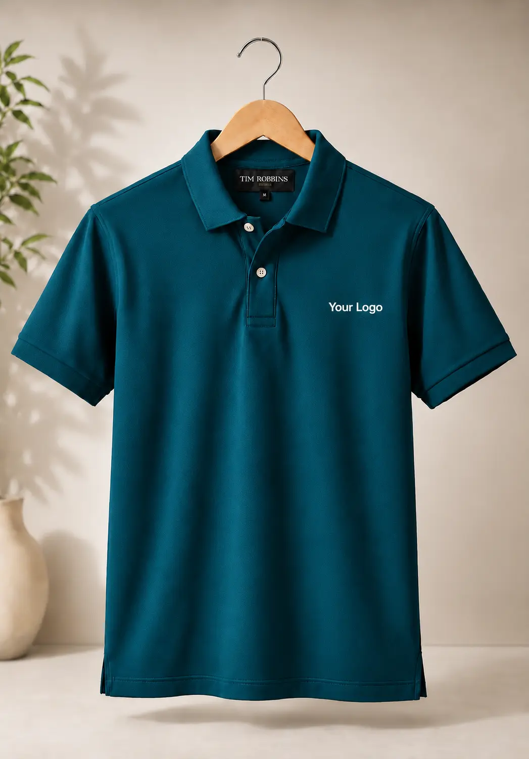 Premium teal blue polo t shirt with custom logo for corporate wear