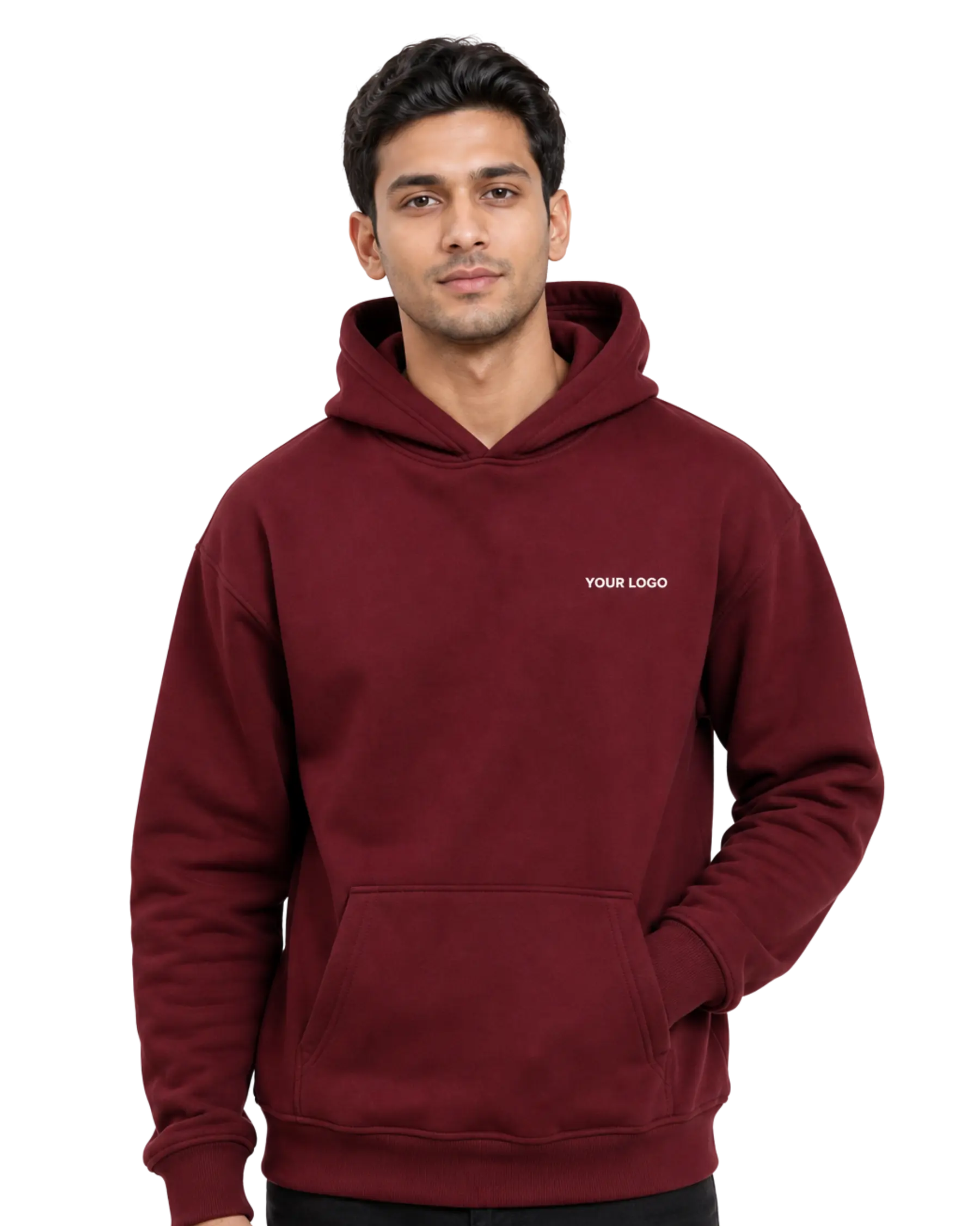 print logo on hoodie burgundy