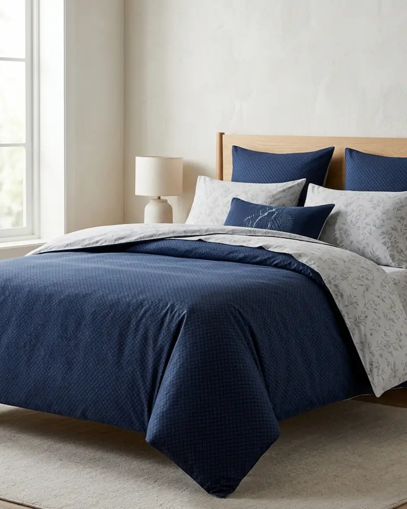 Luxury printed bed sheets cotton bedding set with blue and floral design