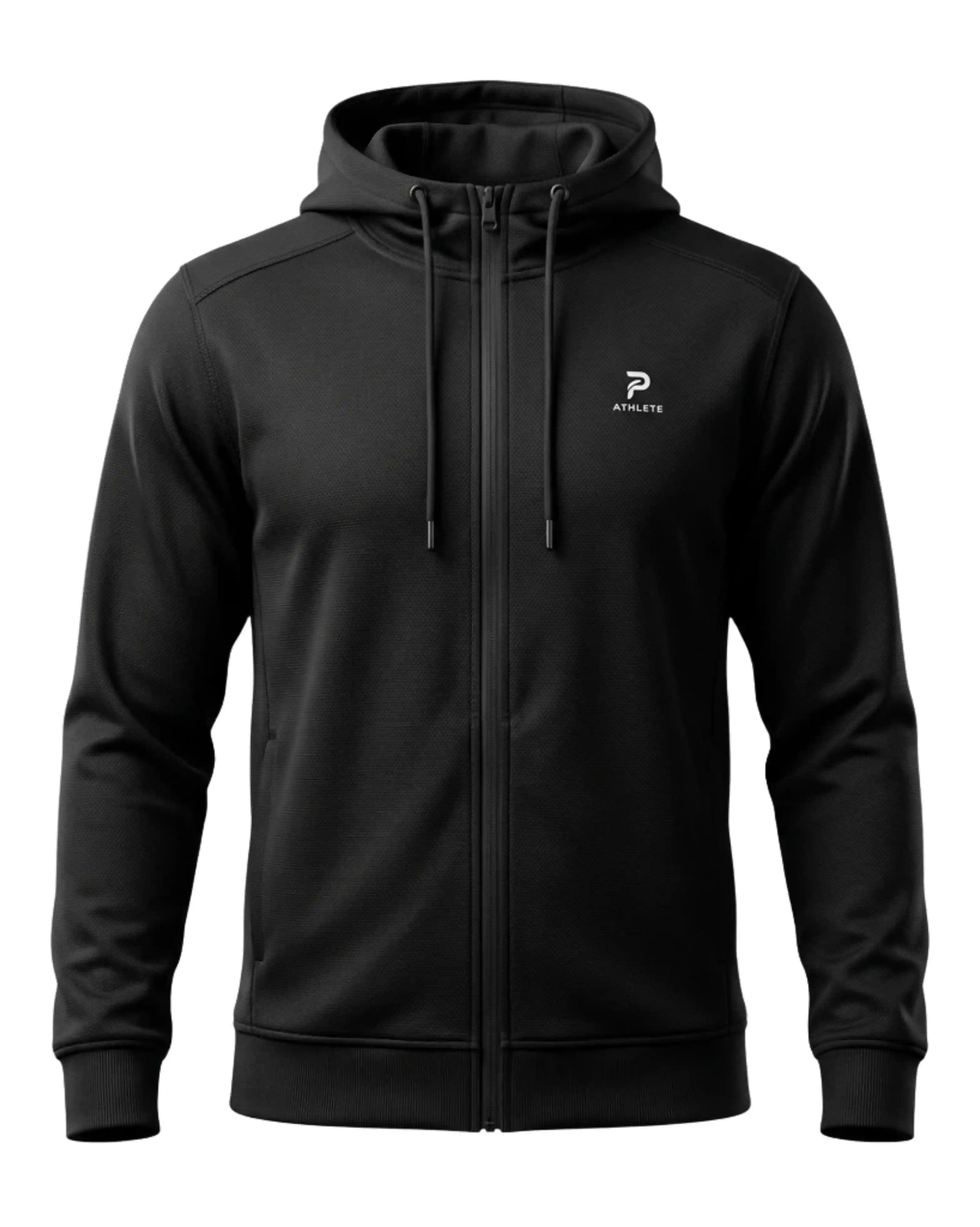 Black printed zipper hoodie with custom hoodie printing options