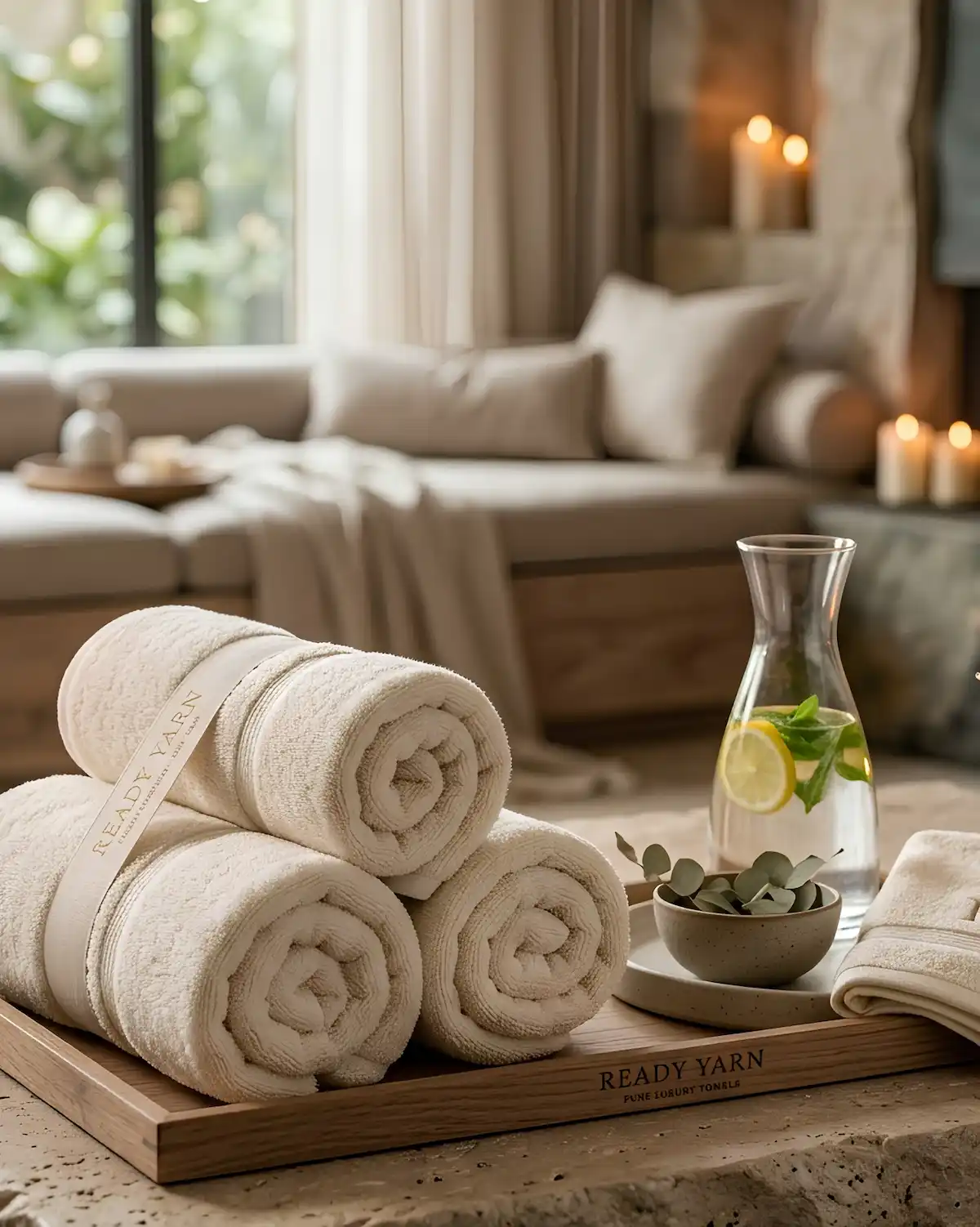Ready yarn towel rolled for home, travel and everyday use