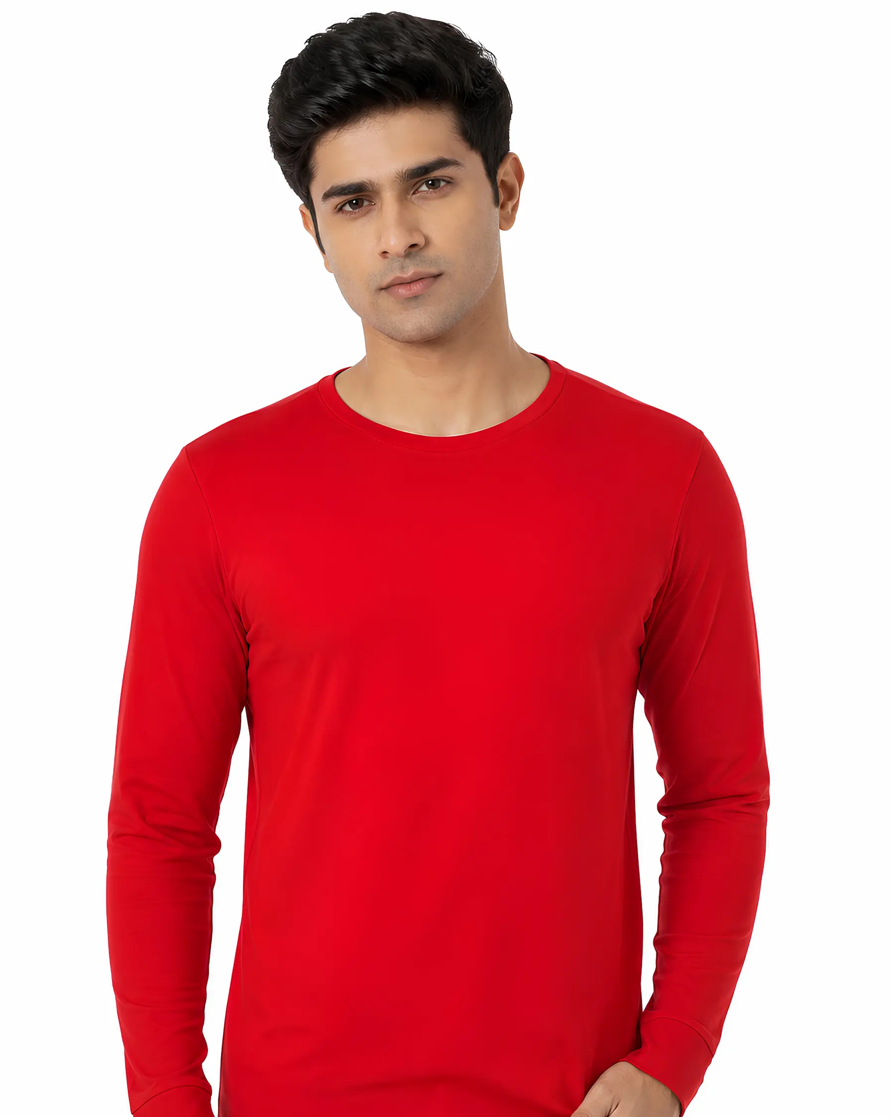Red round neck full sleeve t shirt for men for custom branding