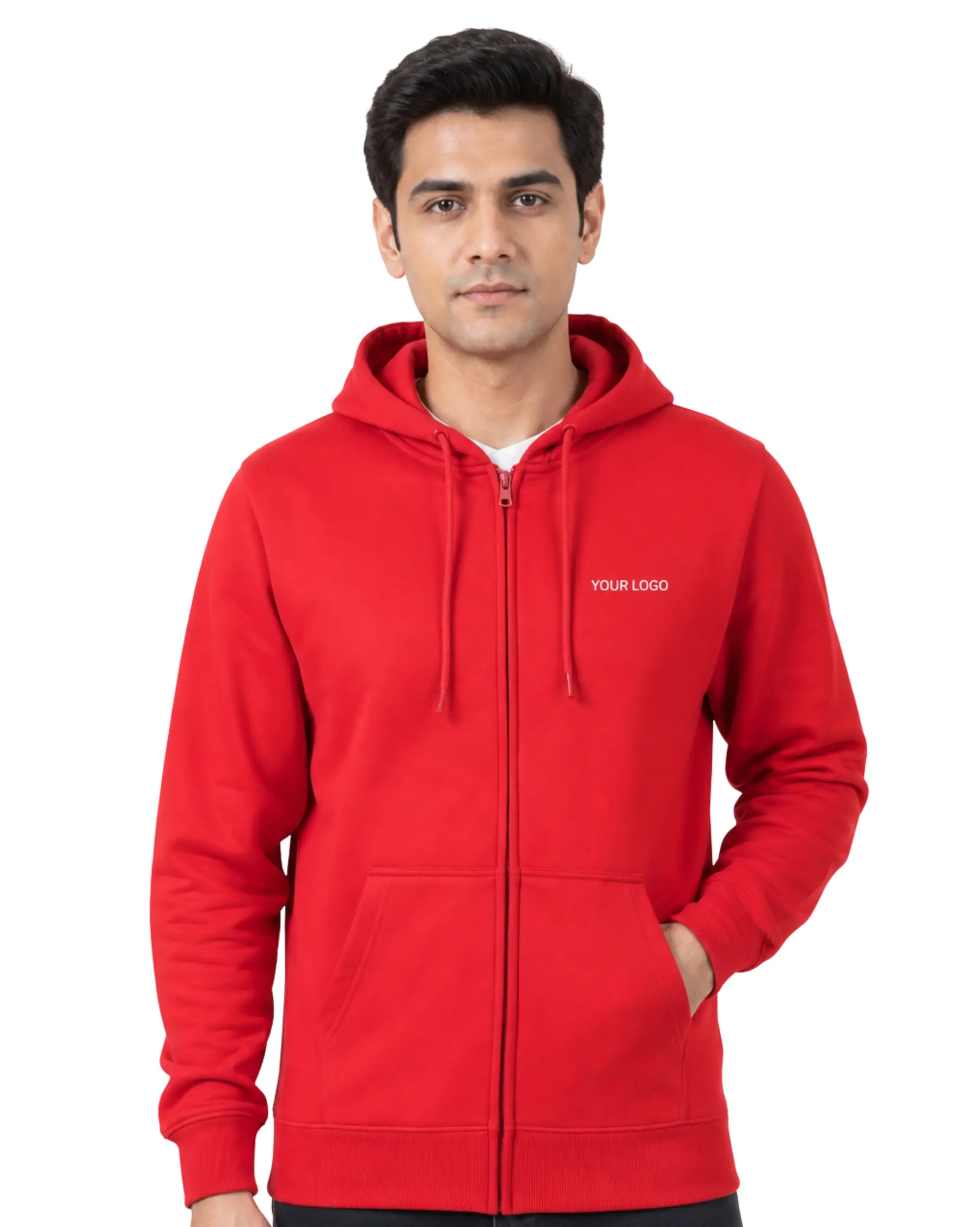 Red zipper hoodie for men front view