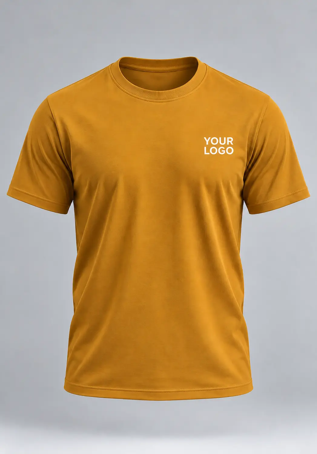mustard plain cotton round neck t shirt for men in bulk