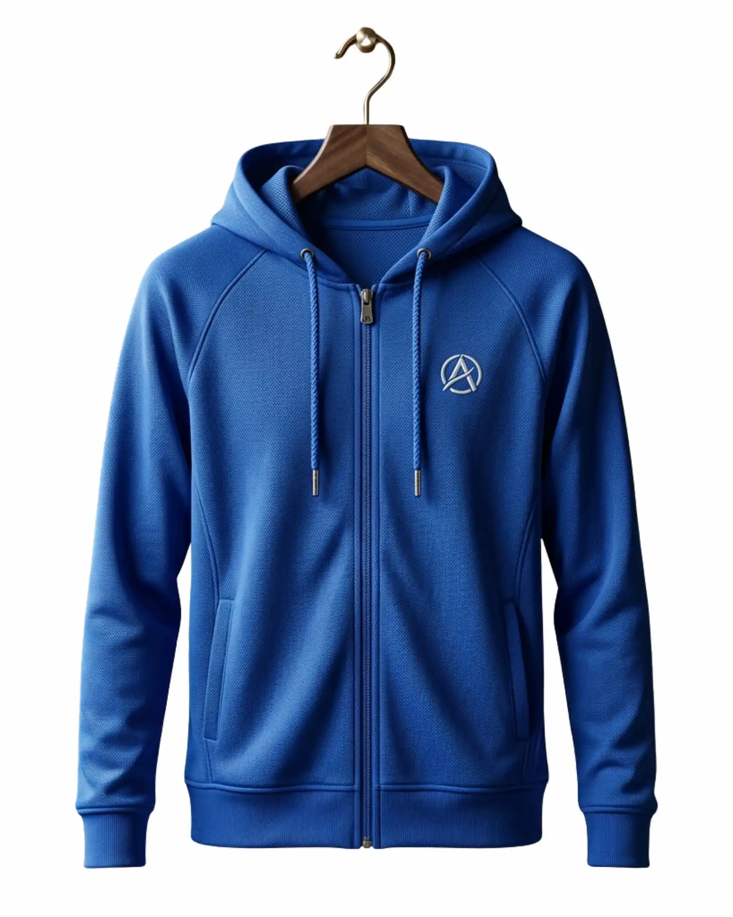 Royal blue dri fit hoodie men with polyester performance fabric and hood