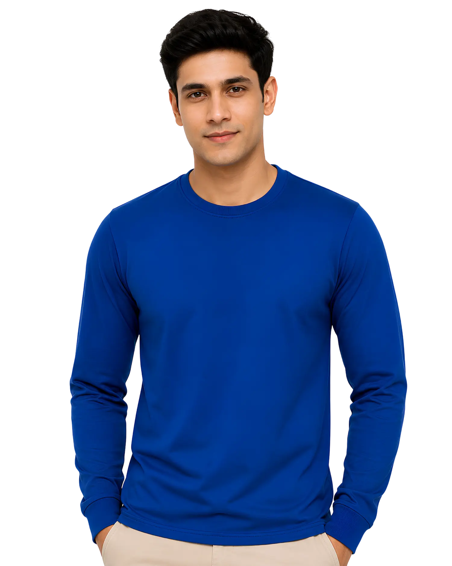 Royal blue round neck full sleeve t shirt for men for custom branding