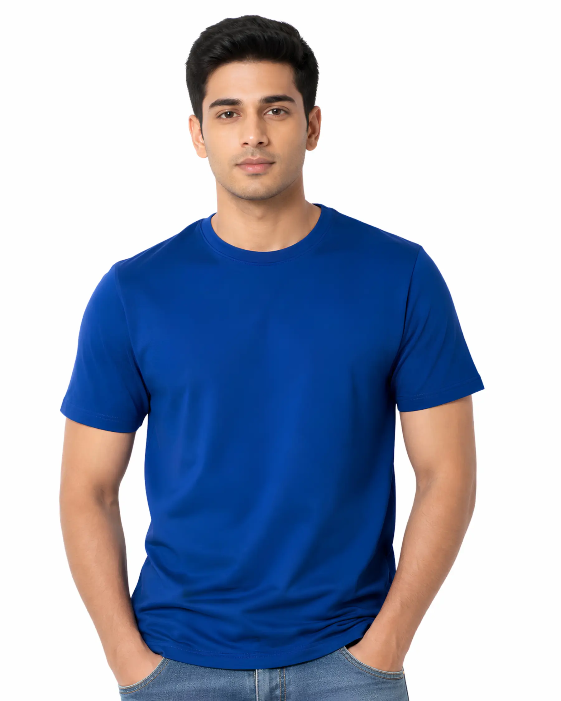 royal blue plain cotton round neck t shirt for men