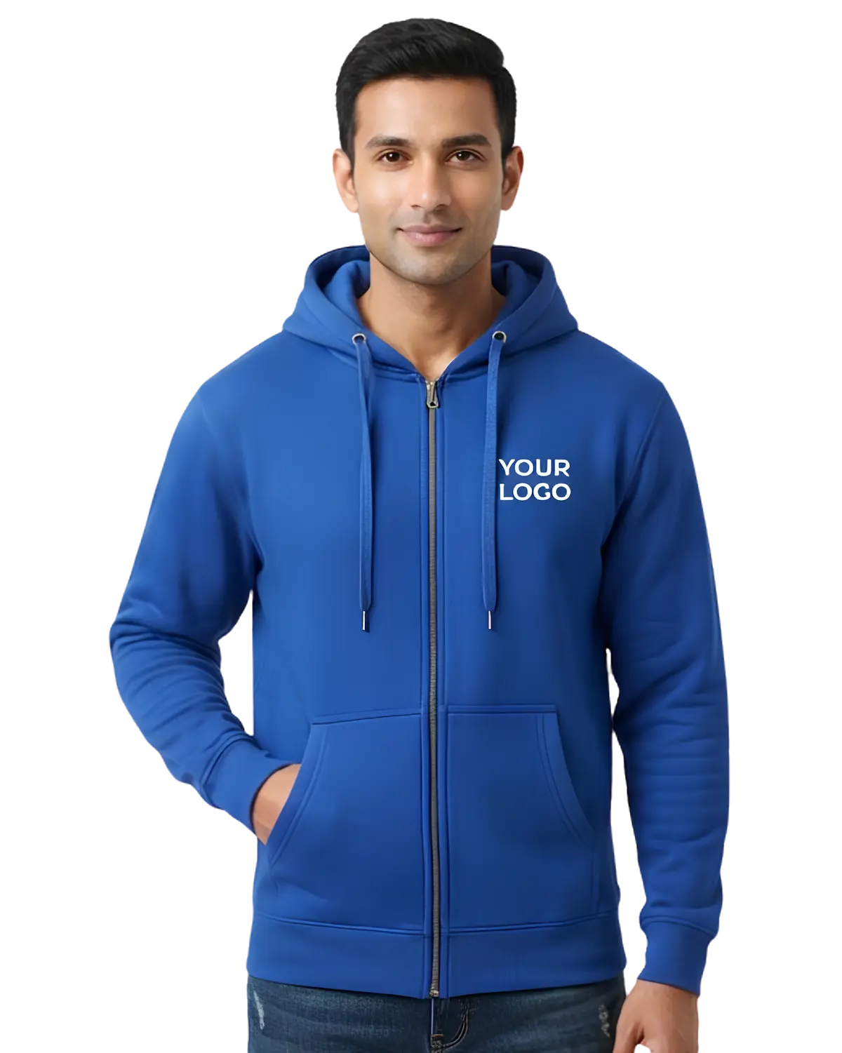 royal blue zipper hoodie for men front