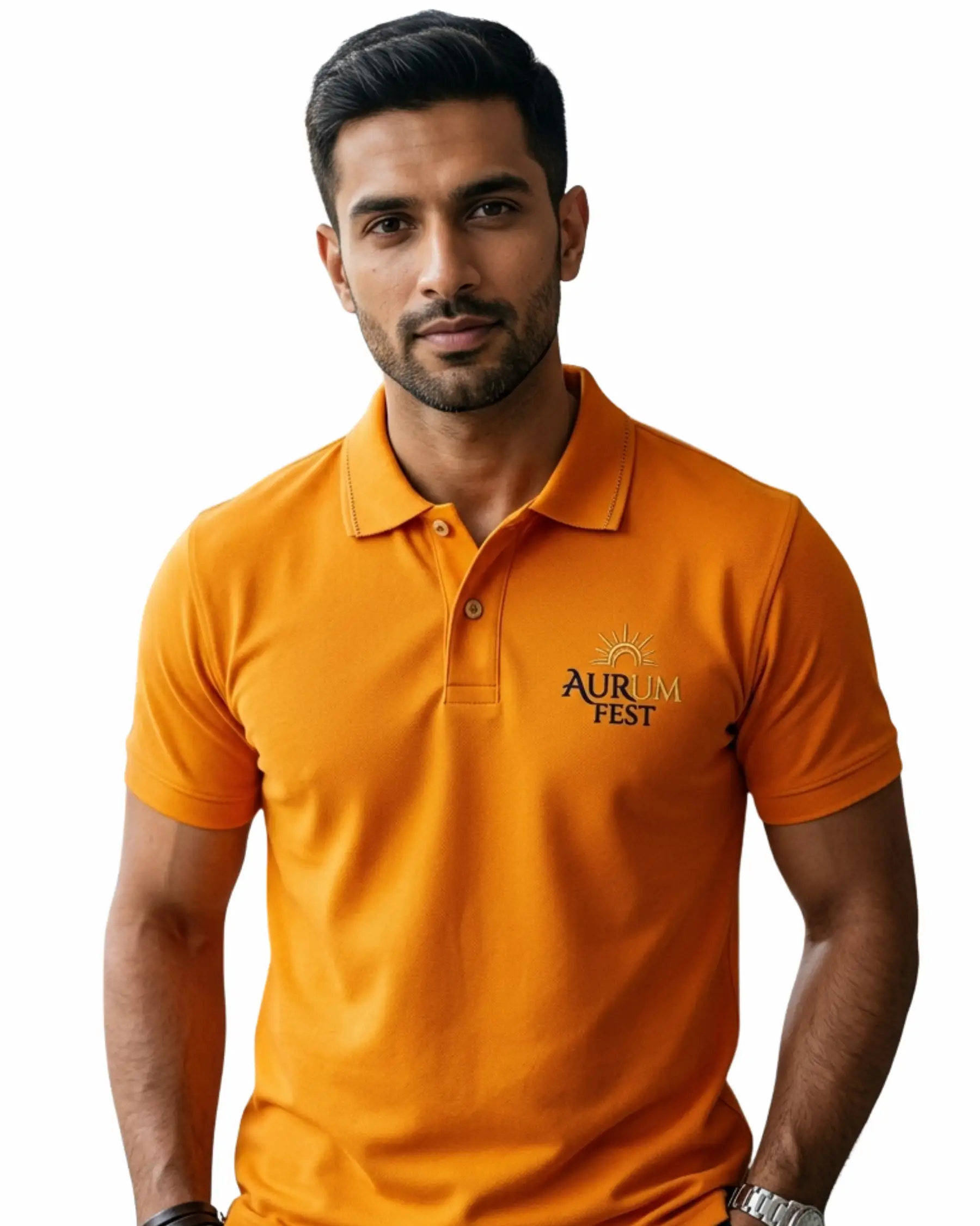 Saffron Colour T Shirt with Custom Logo Printing for Bulk Orders