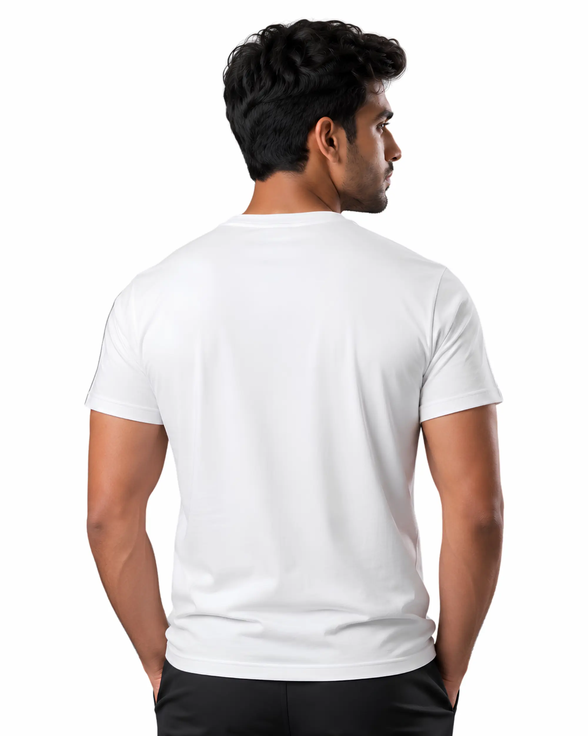 Back view of White Basic Cotton T Shirt for men with premium lightweight fabric