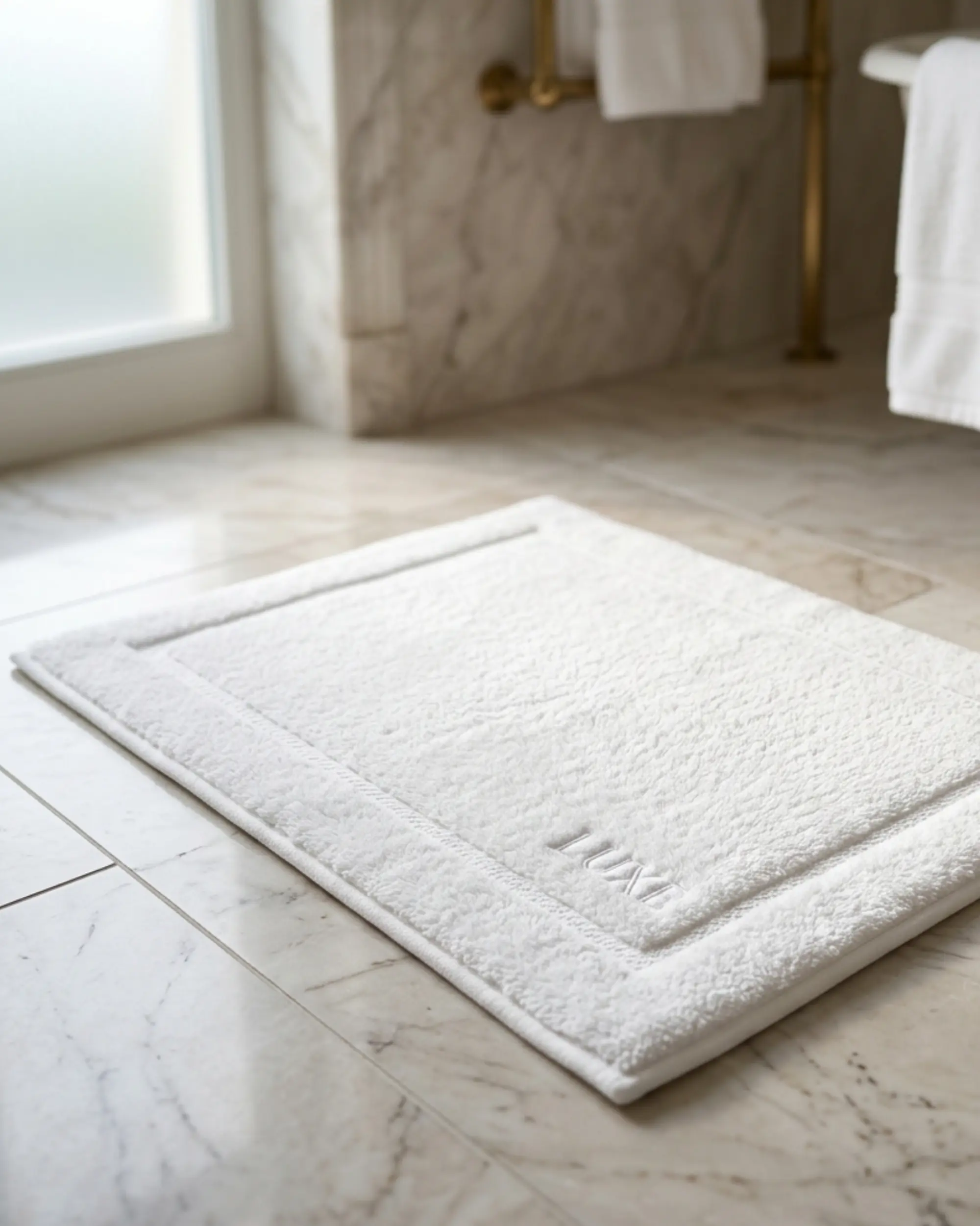White cotton bath mat non slip for bathroom with premium textured design