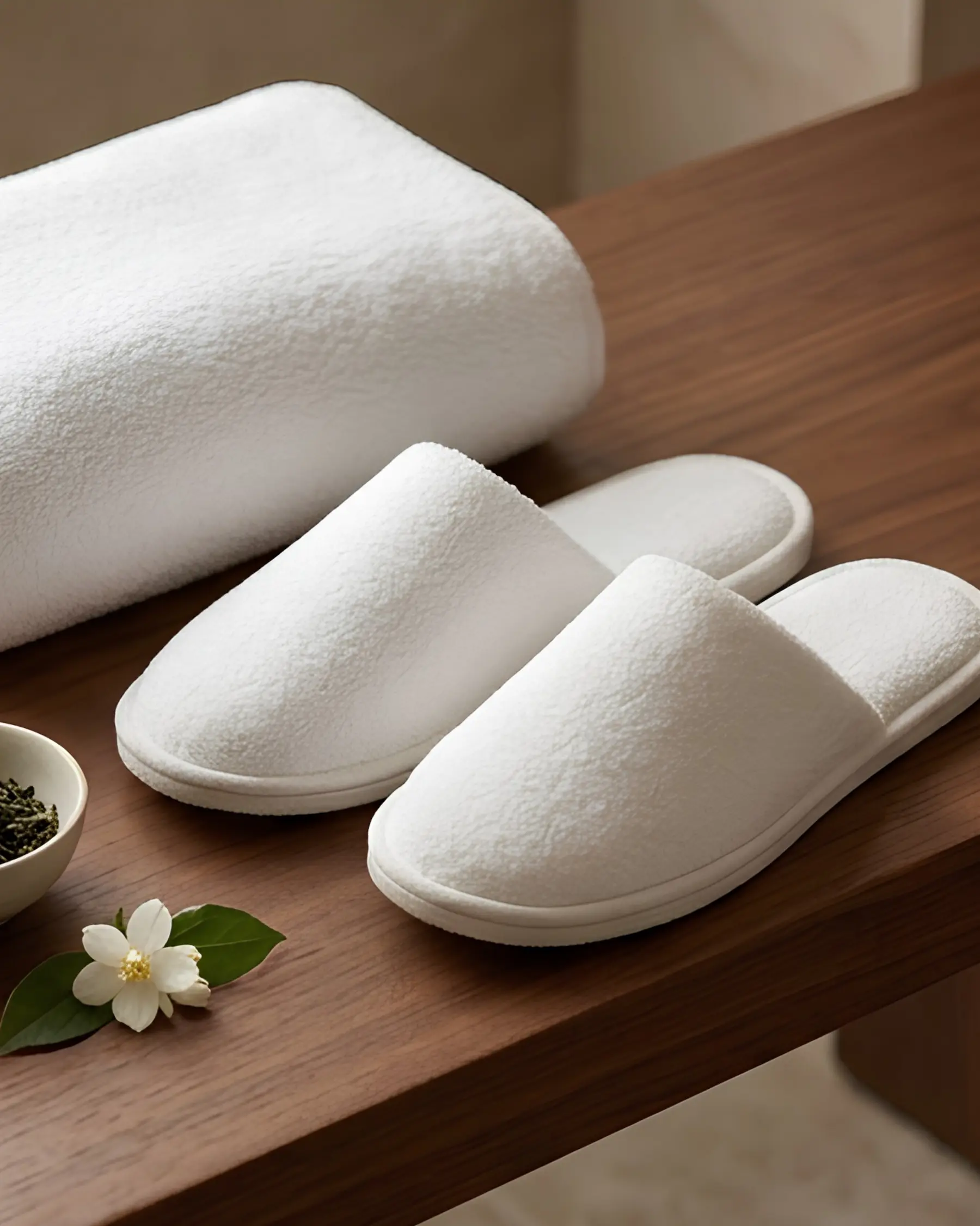 White cotton slippers for men and women with soft comfortable fabric