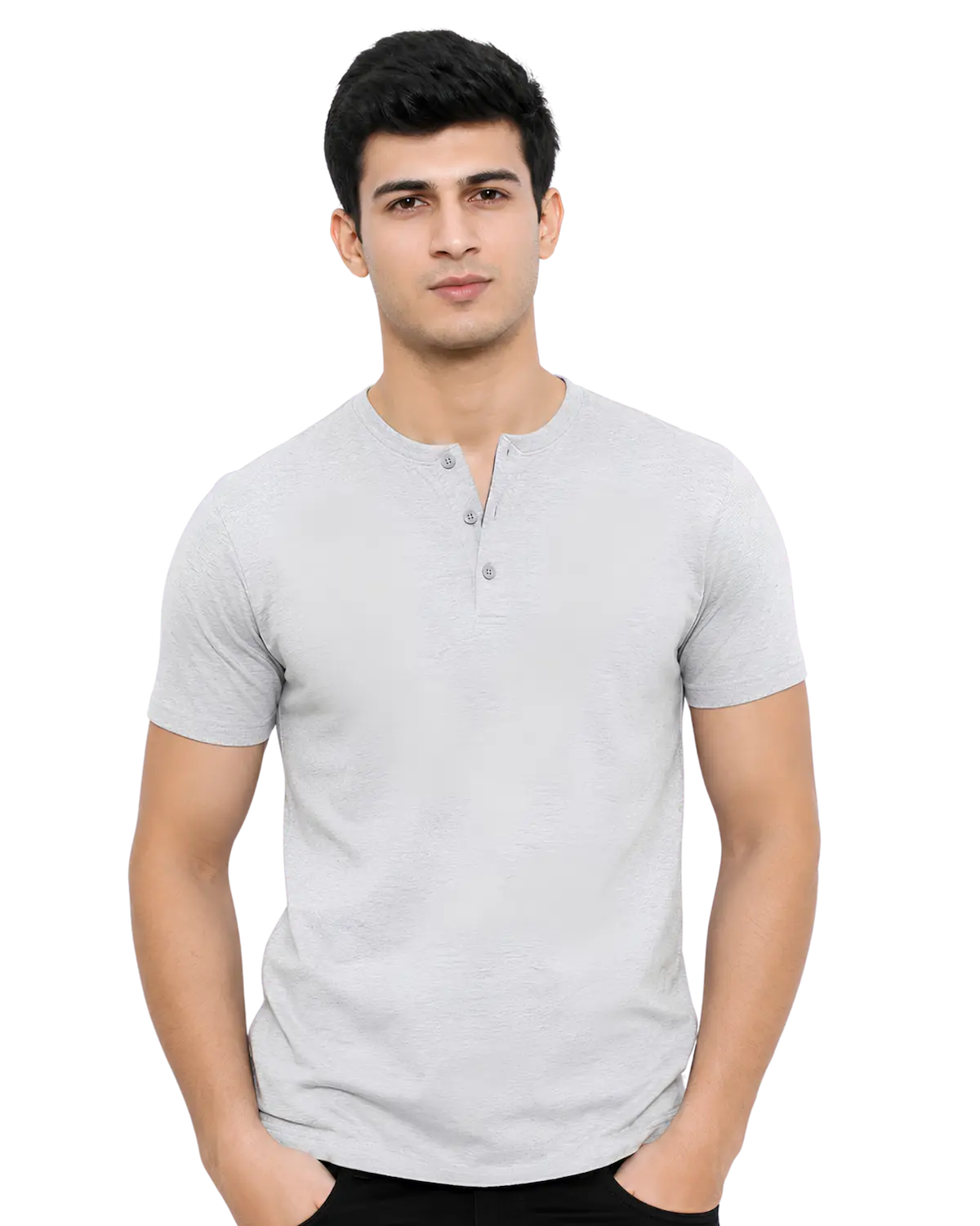 White henley t shirt half sleeve for men