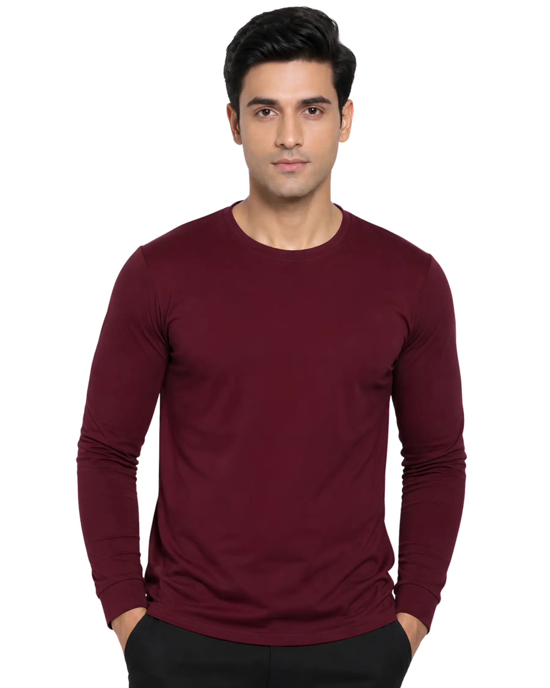 Wine round neck full sleeve t shirt for men for custom branding